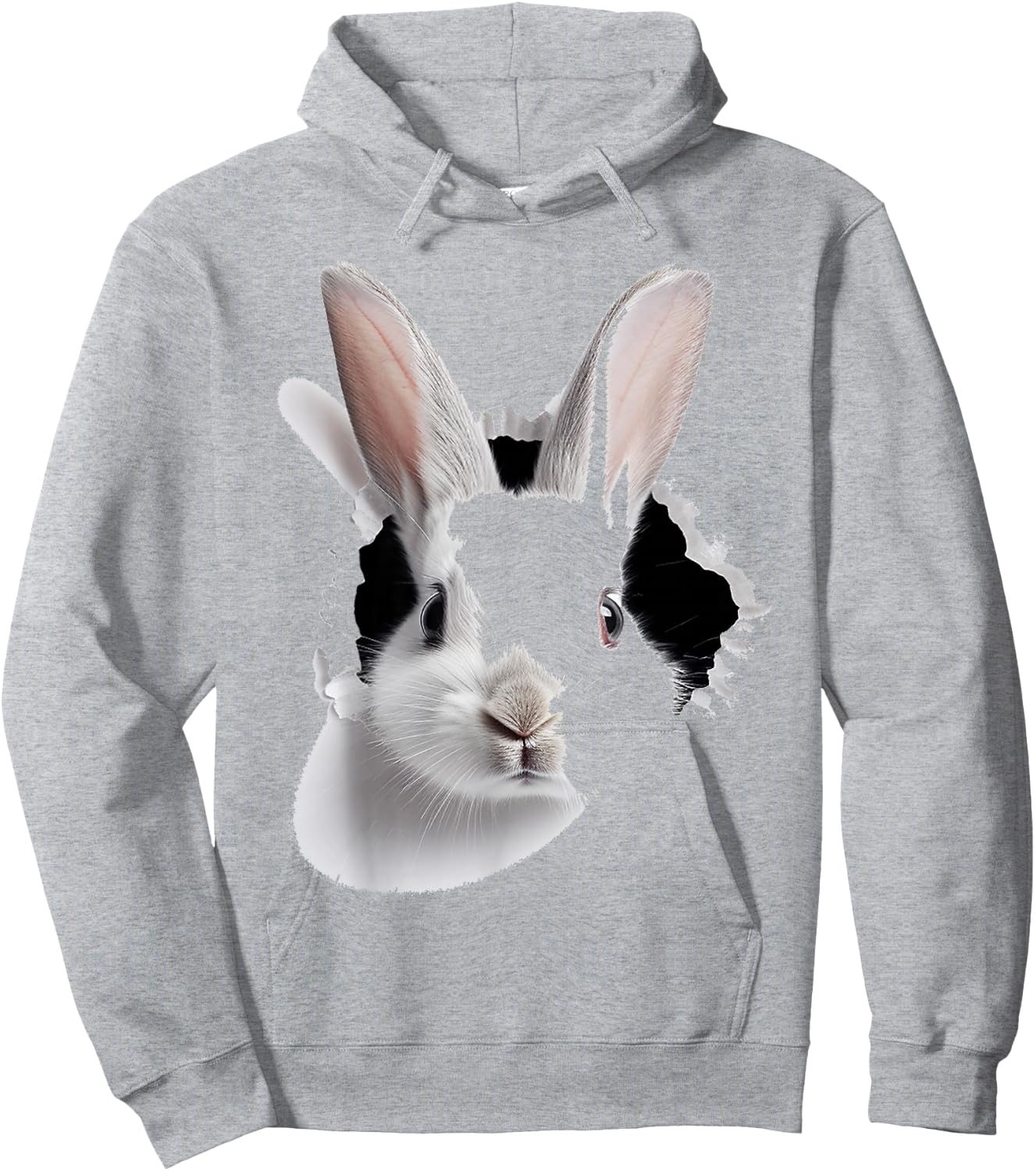 Rabbit Animal Print Motif Drawing Art Face Rabbit , White Hoodie - Hoodie | Ash
