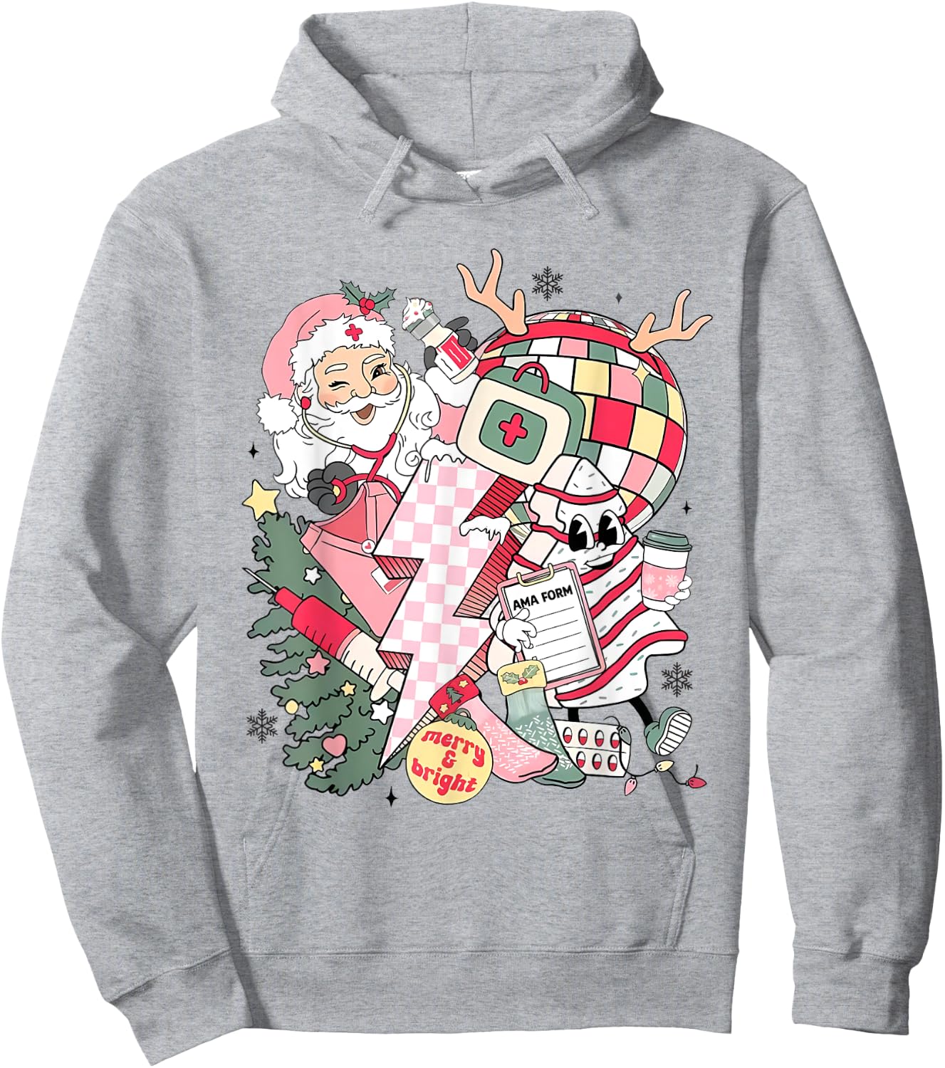 Christmas Santa Nurse Disco Ball Rn CNA Icu Med Surg Picu Hoodie - Hoodie | Ash