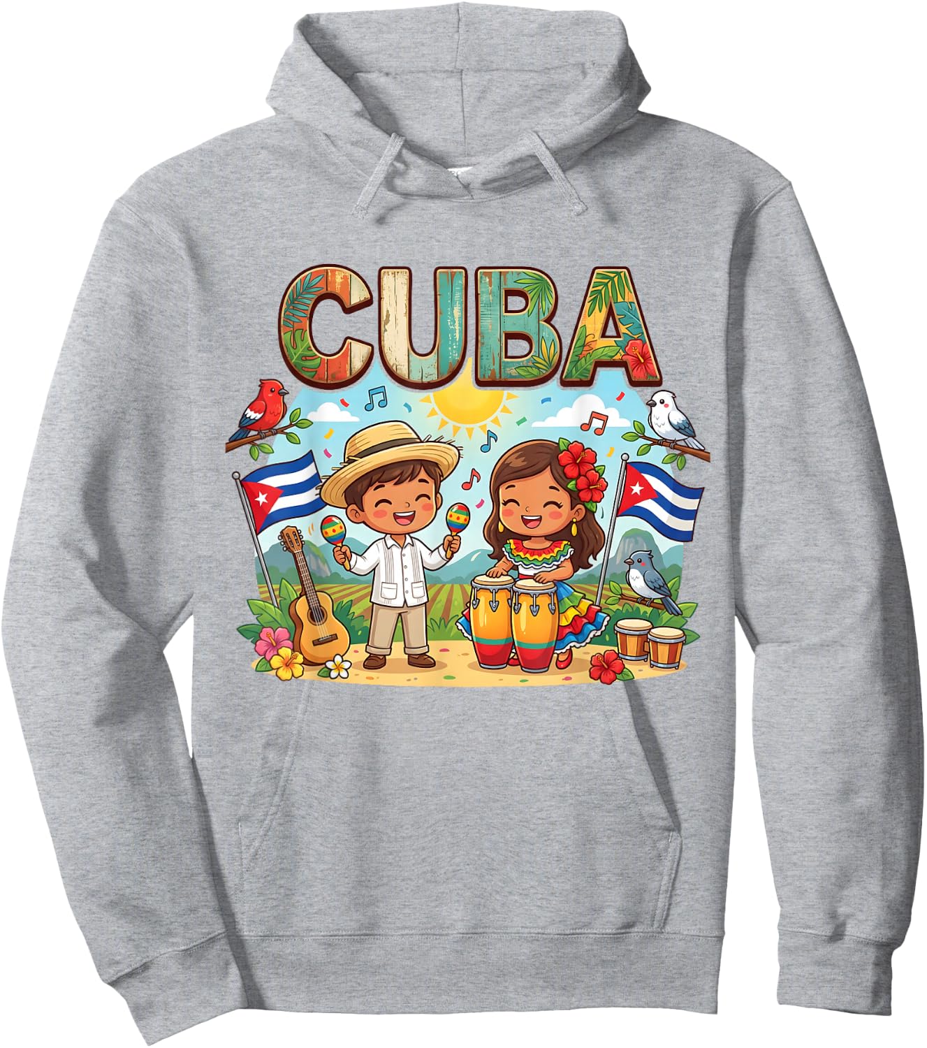 Cuba Tropical Heritage Kids Guajiro Congas Maracas Pride Hoodie - Hoodie | Ash