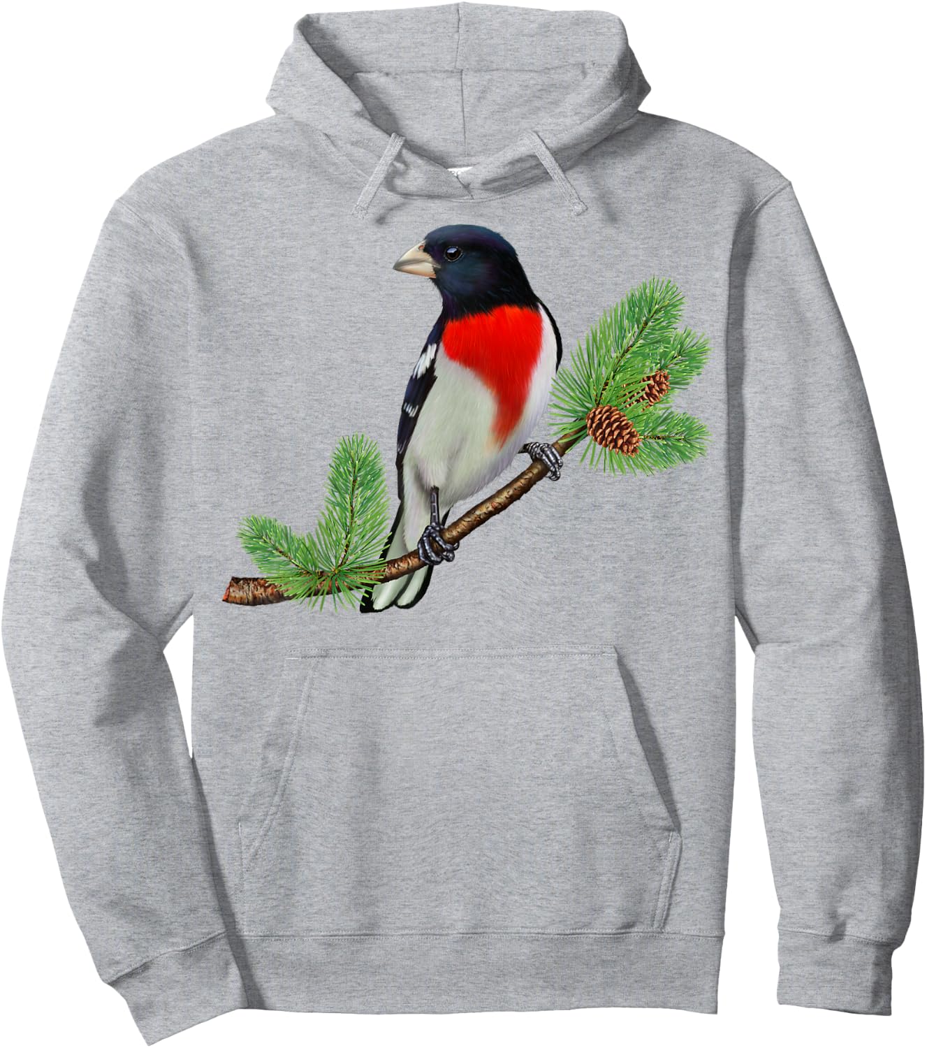 Rose-Breasted Grosbeak On Branch Birder & Bird Lover Gift Hoodie - Hoodie | Ash