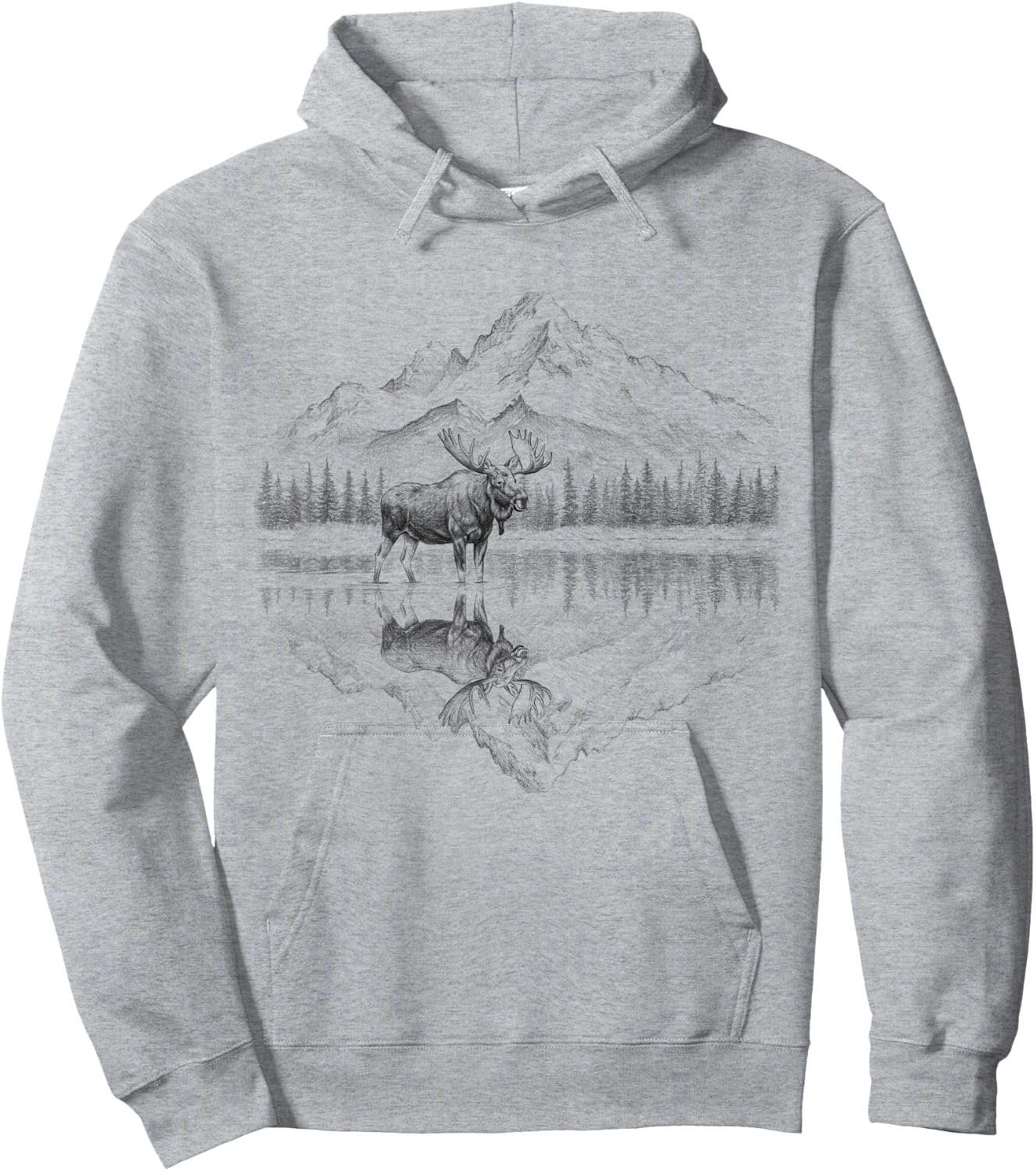 Moose and Mountain Reflection Nature Design Hoodie - Hoodie | Ash