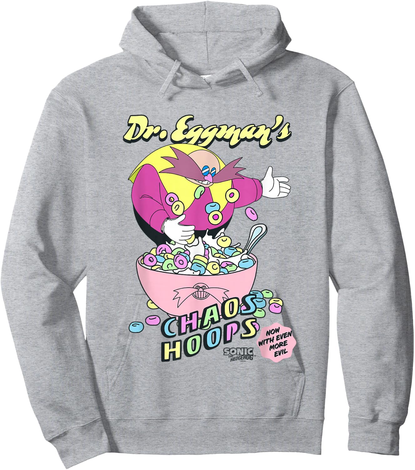 Sonic The Hedgehog Dr. Eggman's Chaos Hoops Cereal Retro Hoodie - Hoodie | Ash