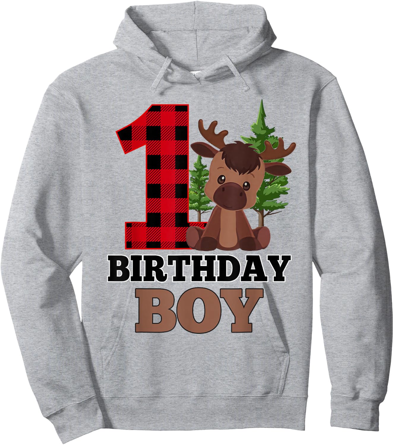 Baby Boy 1st Birthday Decorations 1 Year Old Moose Lover Hoodie - Hoodie | Ash