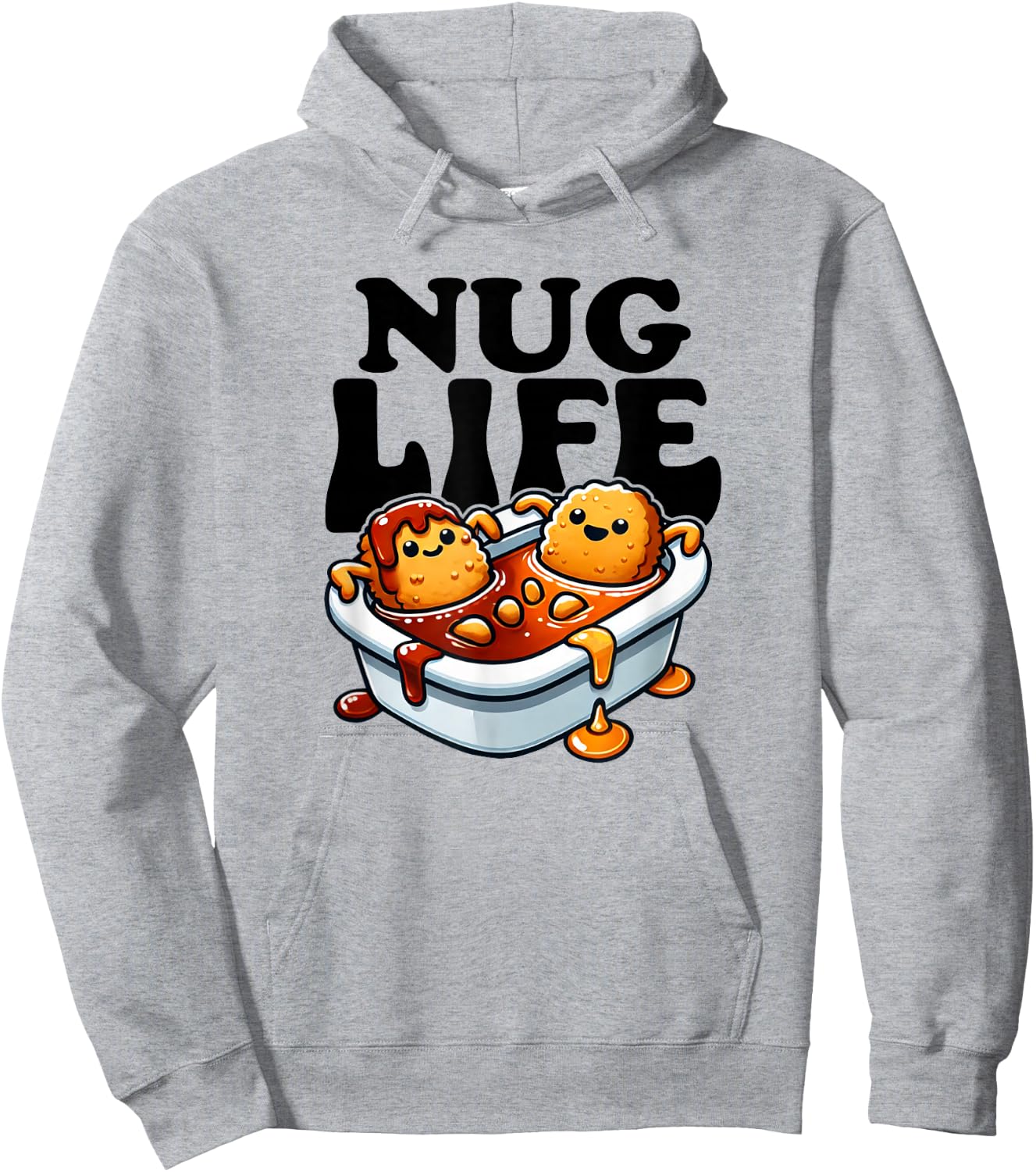 Nug Life Funny Chicken Nuggets in BBQ Sauce Cartoon Nugget Hoodie - Hoodie | Ash
