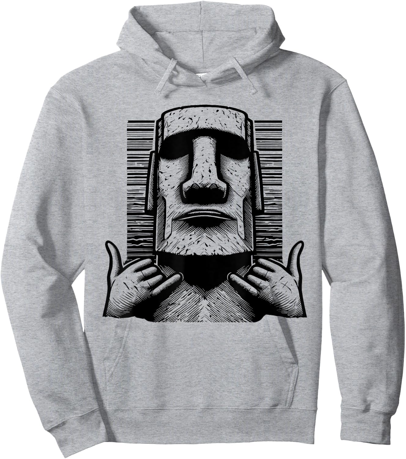 Funny Easter Island Rapa Nui Moai Statue Surfer Shaka Sign Hoodie - Hoodie | Ash