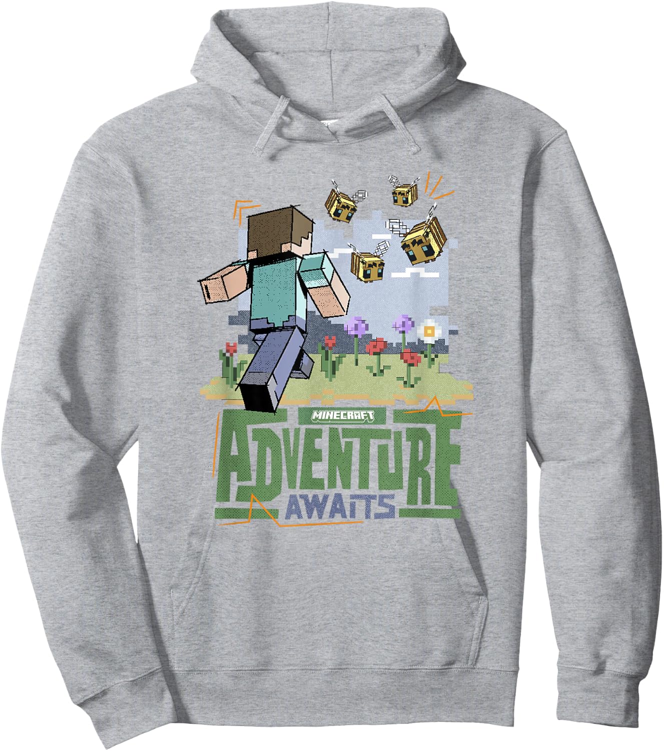 Minecraft Adventure Awaits Steve Running Through Field Hoodie - Hoodie | Ash