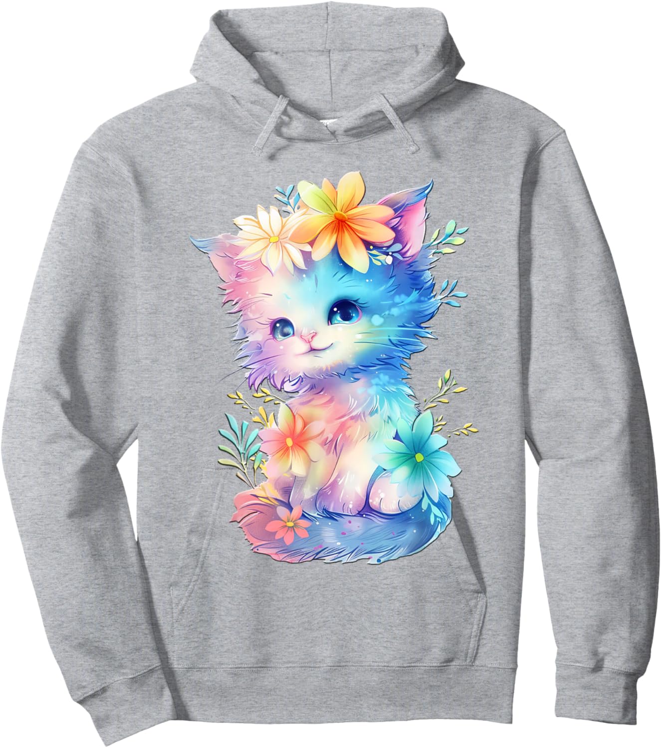 Baby Cat with Flowers Cute Cats Kitten Girls Daughter , White Hoodie - Hoodie | Ash