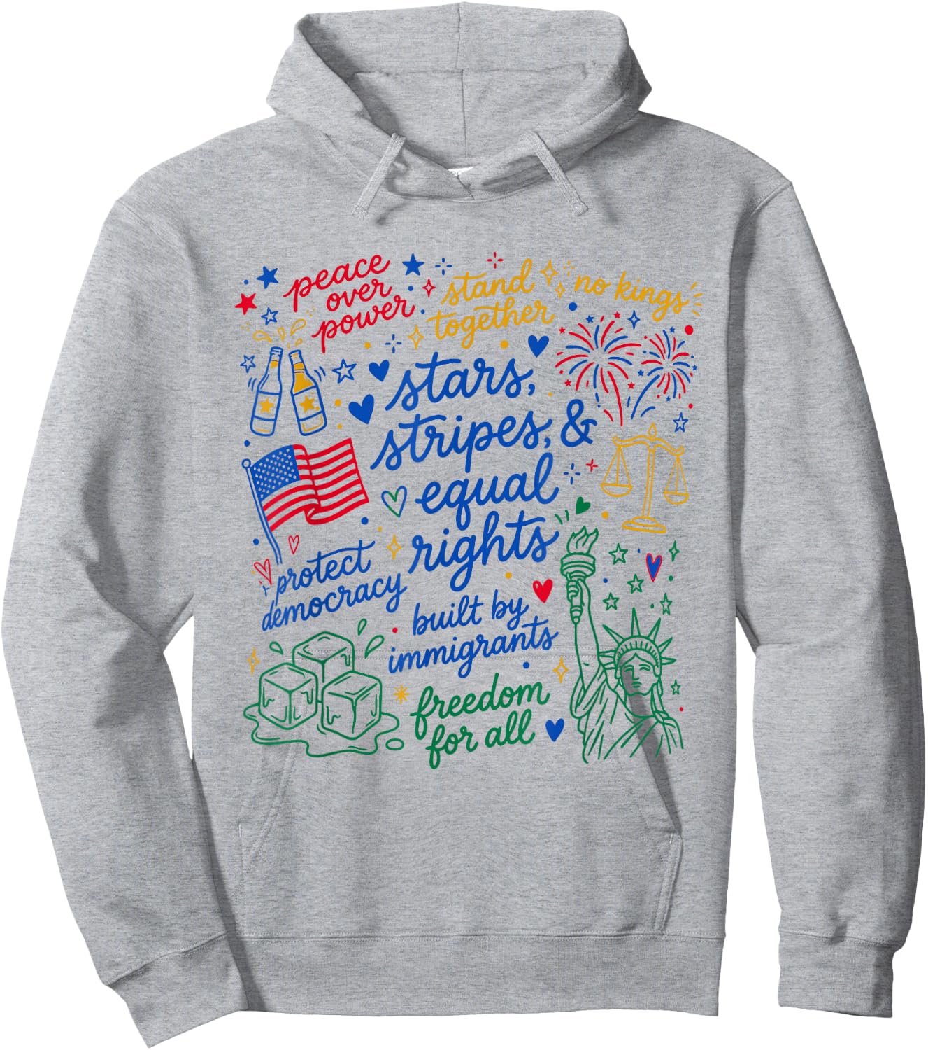 Stars Stripes and Equal Rights Patriotic Liberal 4th of July Hoodie - Hoodie | Ash