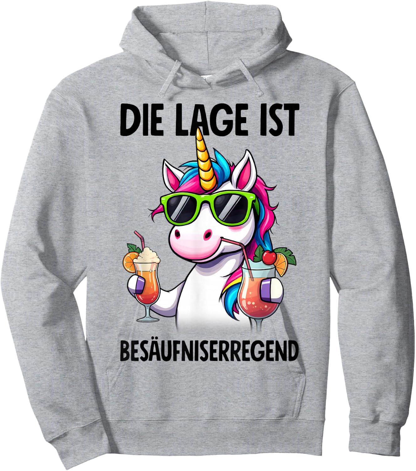 Die Lage Ist Besäufniserregend mit Einhorn - - Weiß - S - Kurzarm - - Cartoon - Frühling, Sommer Hoodie - Hoodie | Ash