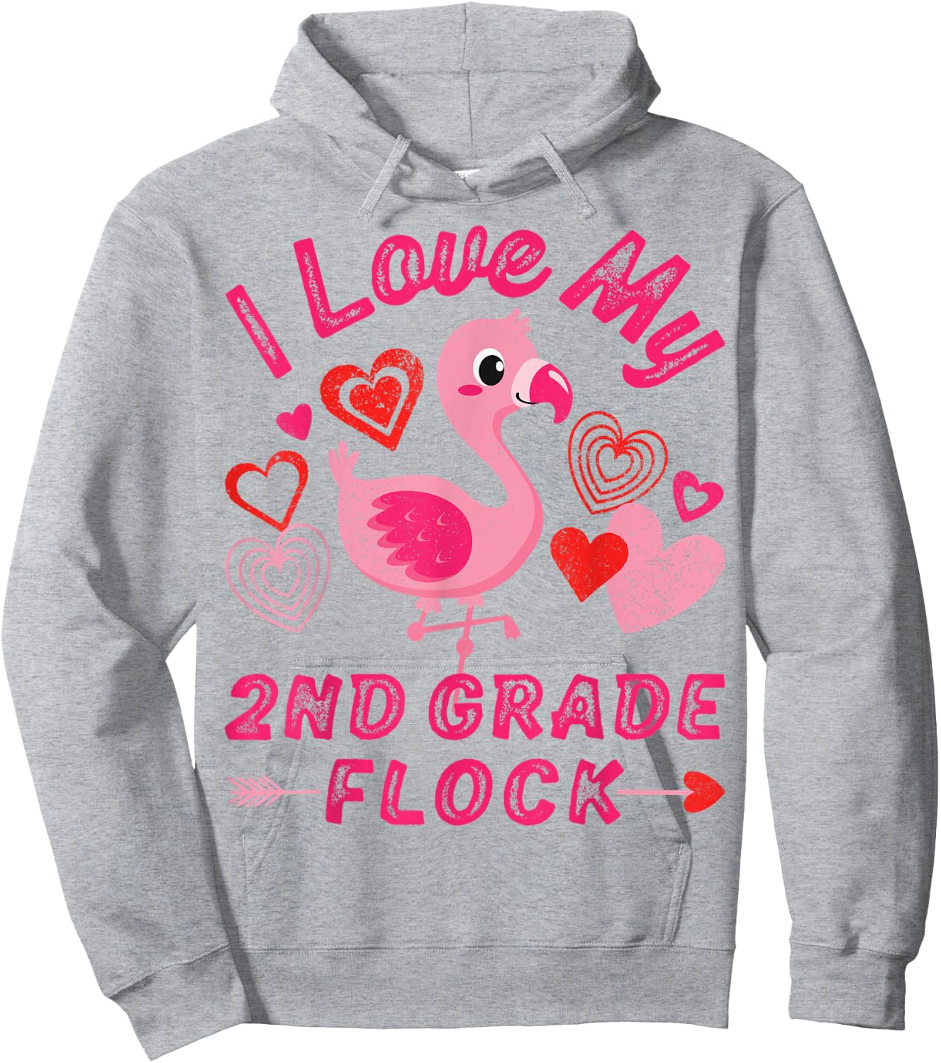 Love My 2nd Grade Flock Flamingo Second Grade Heart Teacher Men Women Hoodie - Hoodie | Ash