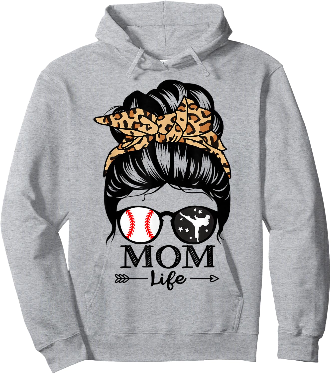 Mom Life Messy Bun Hair Funny Baseball Karate Mom Hoodie - Hoodie | Ash