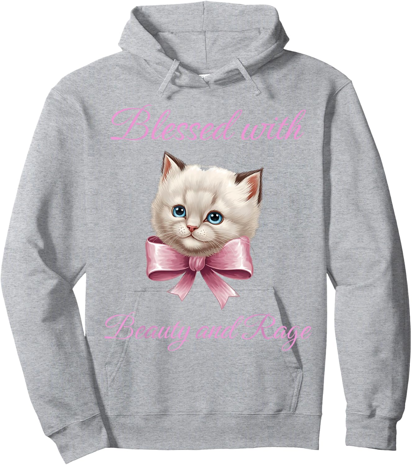 Blessed With Beauty and Rage - Funny Cute Cat Feminist Quote Women Hoodie - Hoodie | Ash
