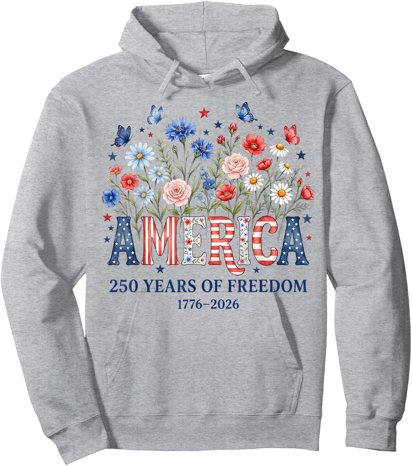 250 Years America Anniversary Flowers USA 250th Birthday Hoodie - Hoodie | Ash