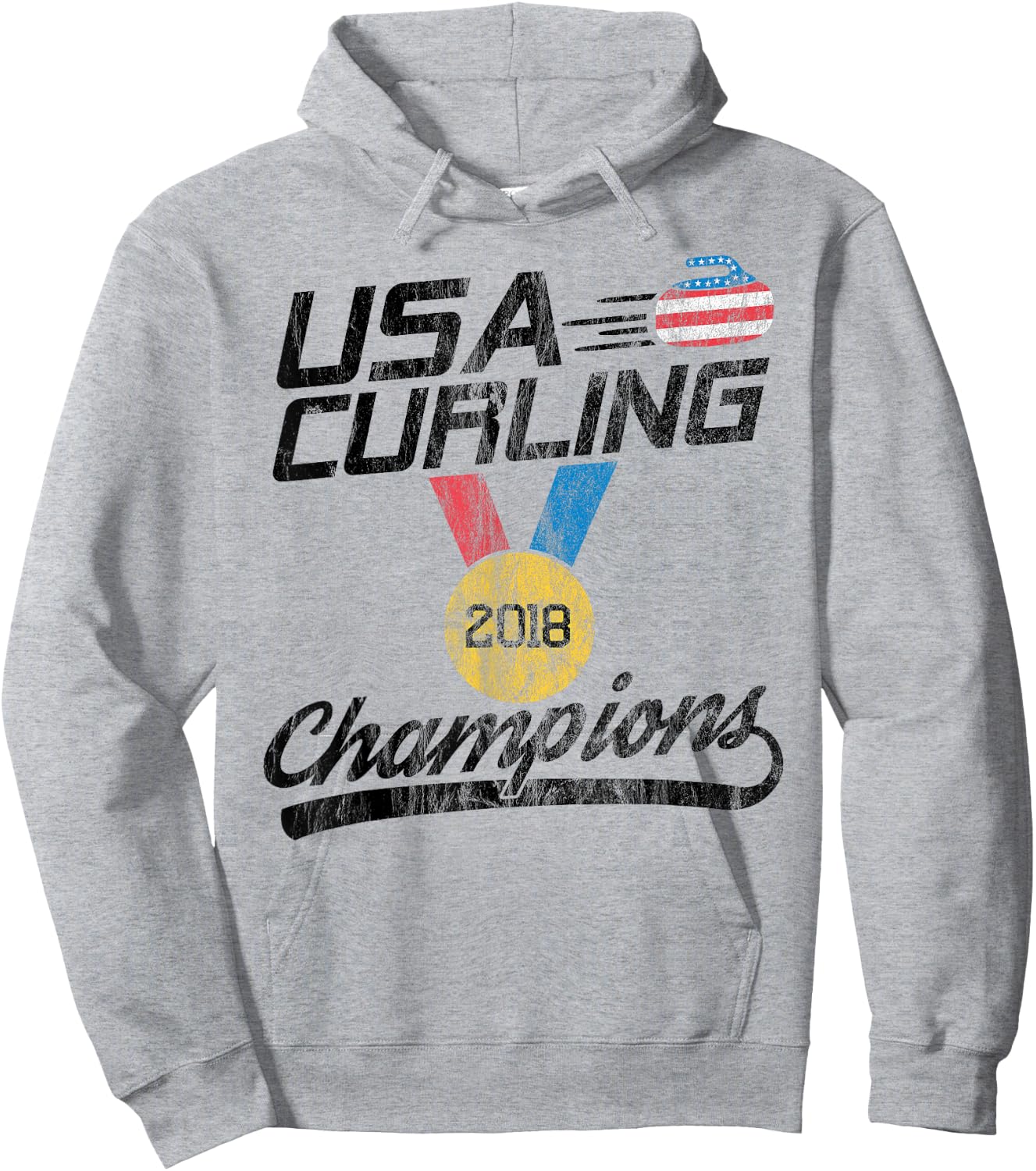 USA Red White and Blue Curling T Shirt 2018 Champion Hoodie - Hoodie | Ash
