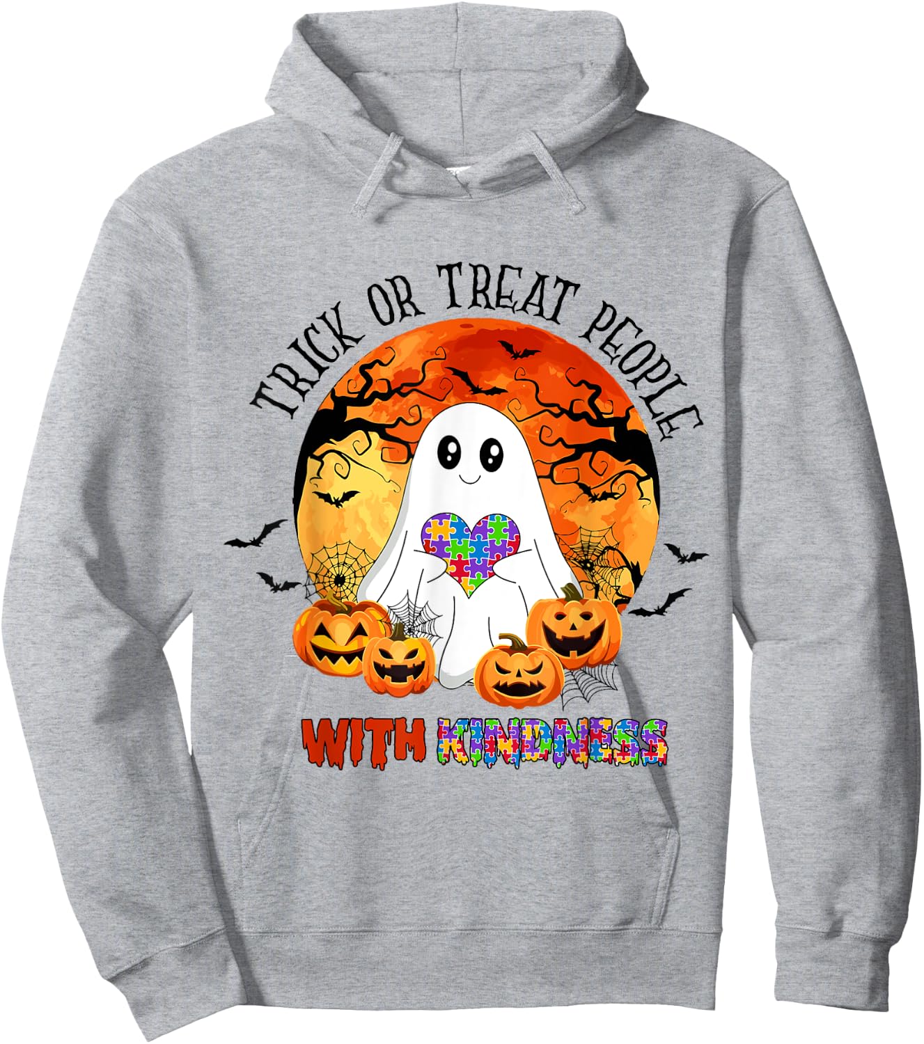 Trick or Treat People With Kindness Halloween Autism Hoodie - Hoodie | Ash