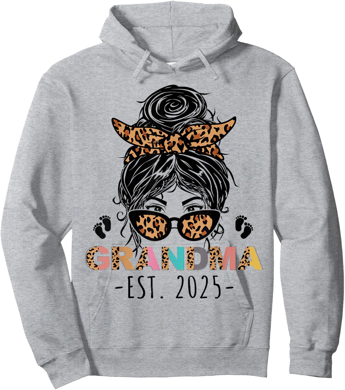 Promoted To Grandma 2025 New Grandma Mothers Day Messy Bun Hoodie - Hoodie | Ash