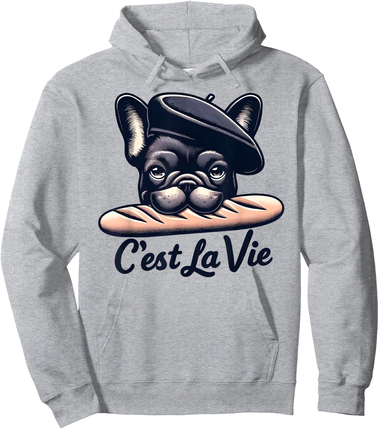 French Bulldog C'est La Vie Baguette Humour Beret Art , white, S Hoodie - Hoodie | Ash