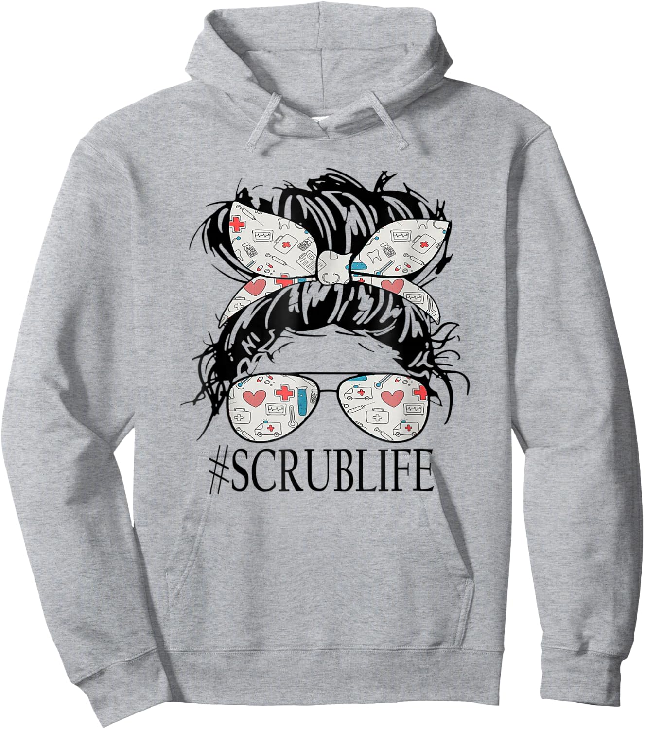 Messy Hair Woman Bun Stethoscope Scrub Life Nurse Hoodie - Hoodie | Ash