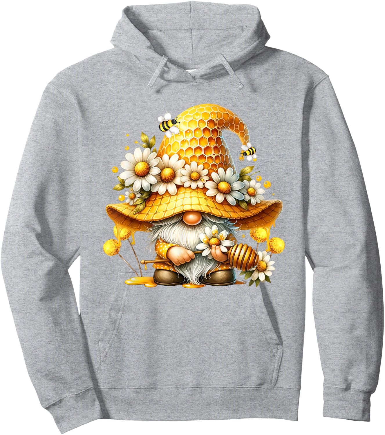 Unique Hippie Gnome Graphic With Daisy Flower And Honey Bees Hoodie - Hoodie | Ash