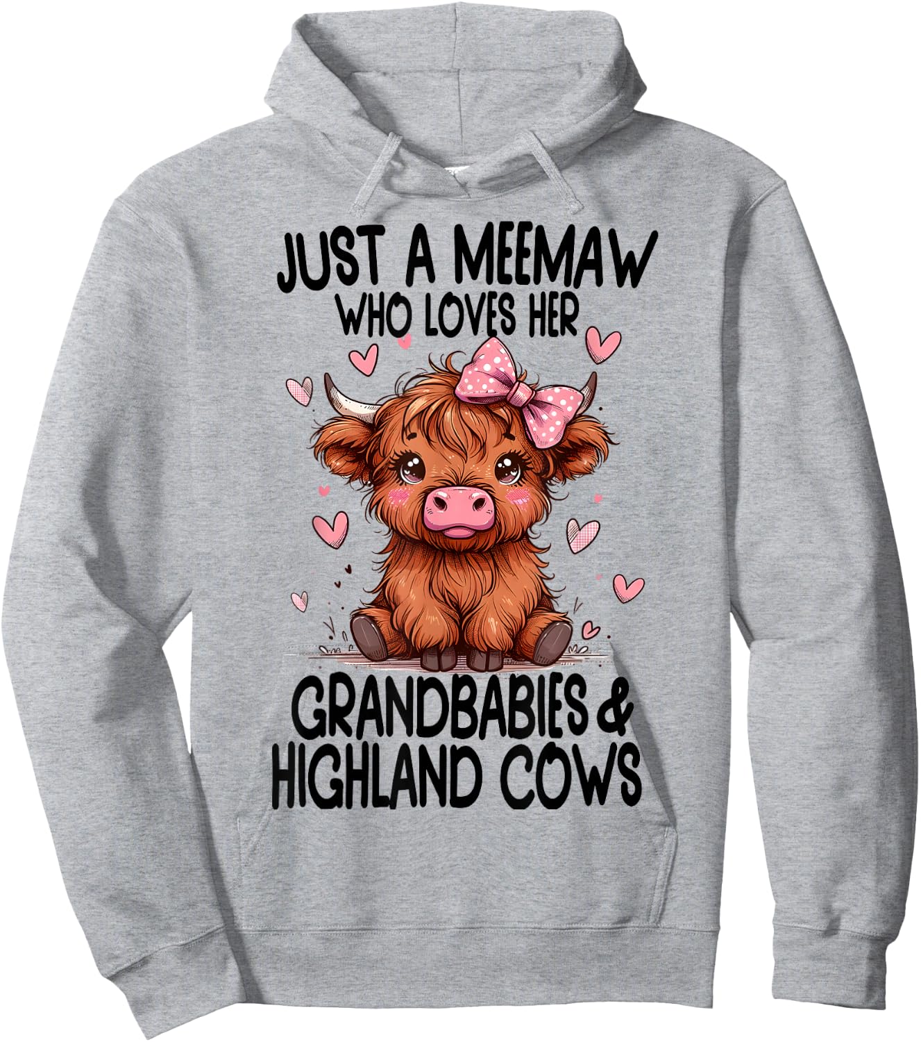 Just a MEEMAW loves her GRANDBABIES & HIGHLAND COWS Graphic Hoodie - Hoodie | Ash