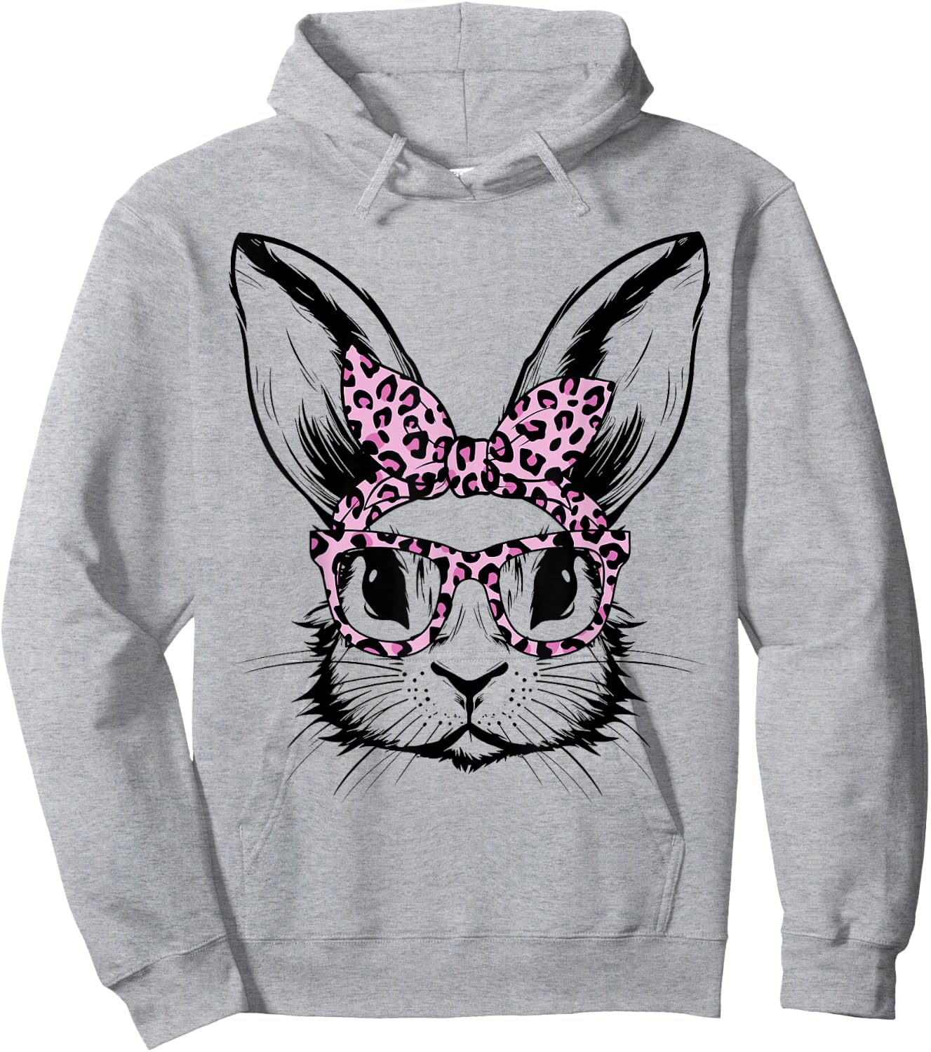 Bunny Face With Leopard Glasses For Girls Kids Easter Day Hoodie - Hoodie | Ash