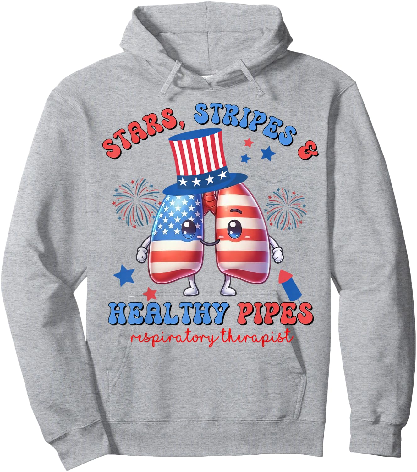 Stars Stripes Heathy Pipes Respiratory Therapist 4th of July Hoodie - Hoodie | Ash