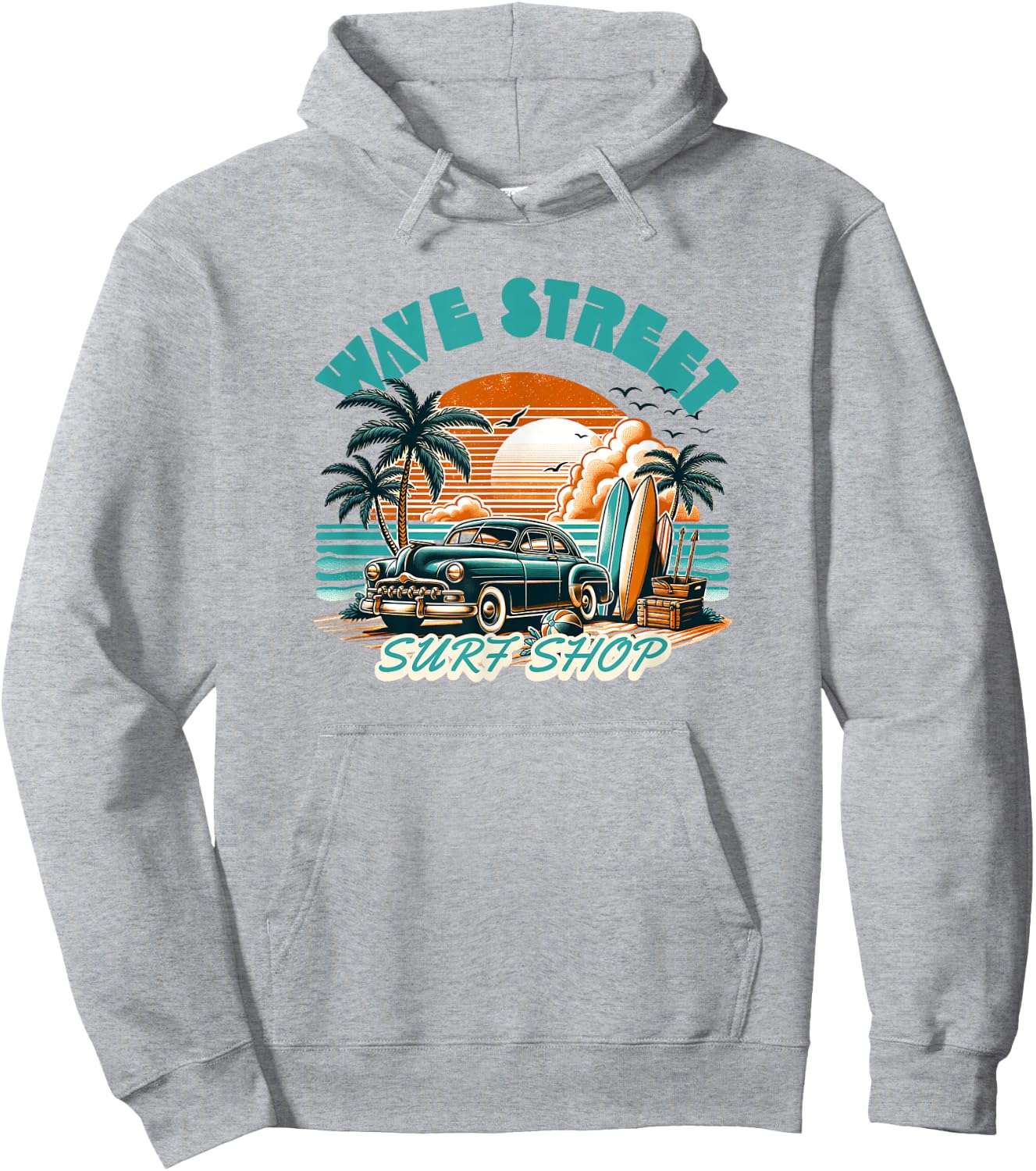 Wave Street Retro Vacation Beach Surfing Vintage Sunset Men Women Girls Kids Hoodie - Hoodie | Ash
