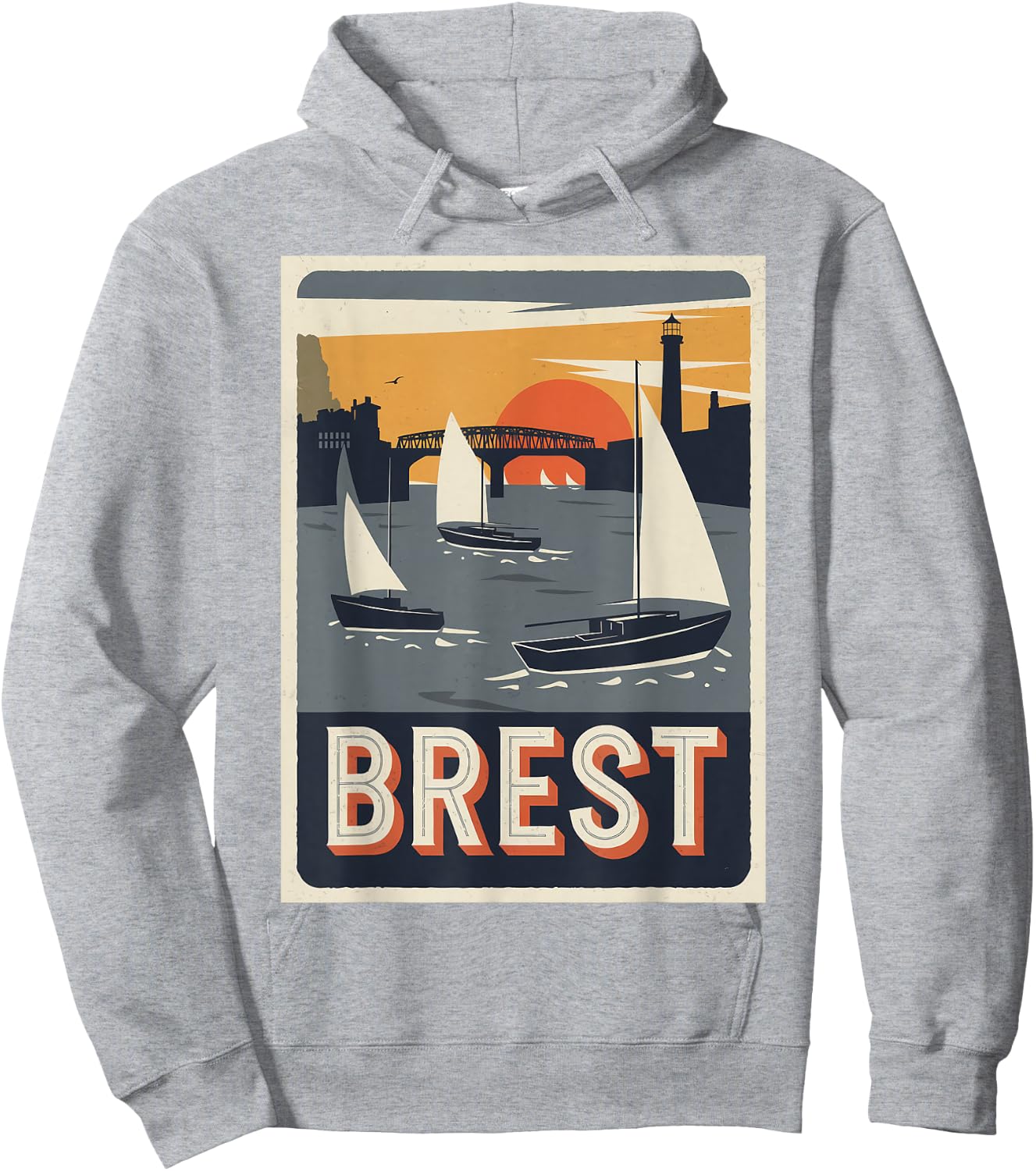 Vintage Poster Brest Sunset Sailing Hoodie - Hoodie | Ash
