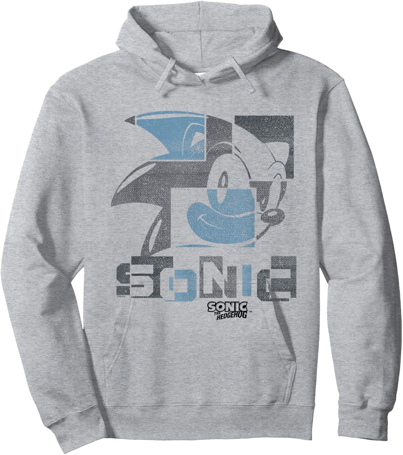Sonic The Hedgehog Sonic Face Distressed Panels Hoodie - Hoodie | Ash