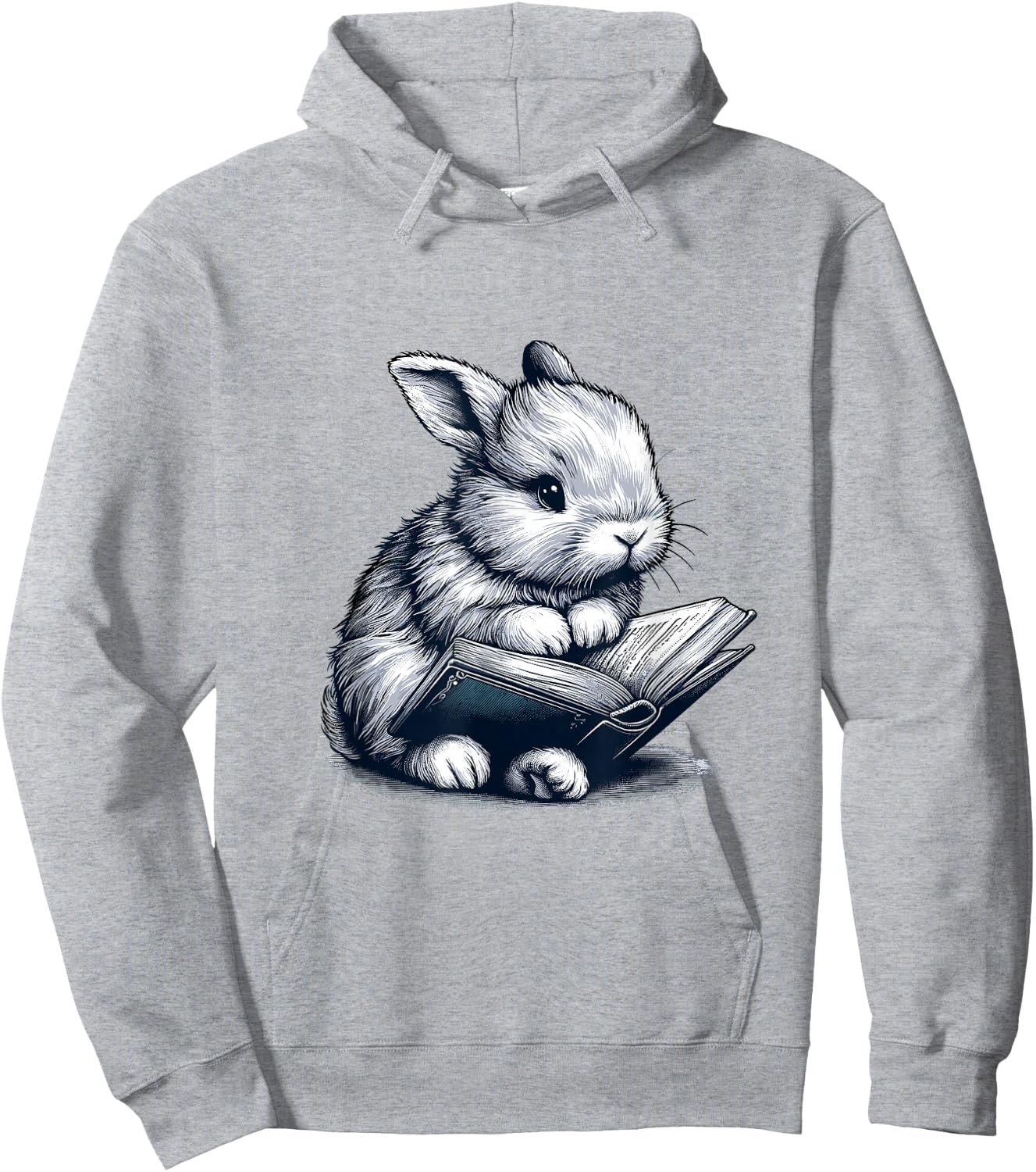Adorable Reading Bunny drawing for Book Lovers Philossophers Hoodie - Hoodie | Ash