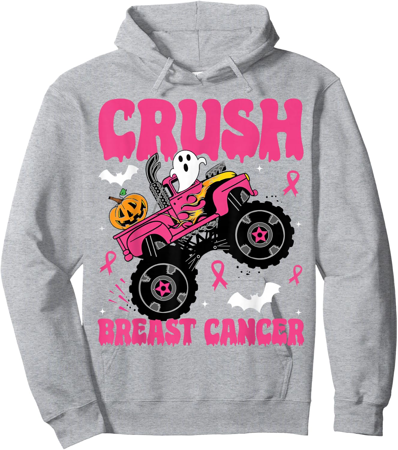 Crush Breast Cancer Awareness Monster Truck Halloween kids Hoodie - Hoodie | Ash