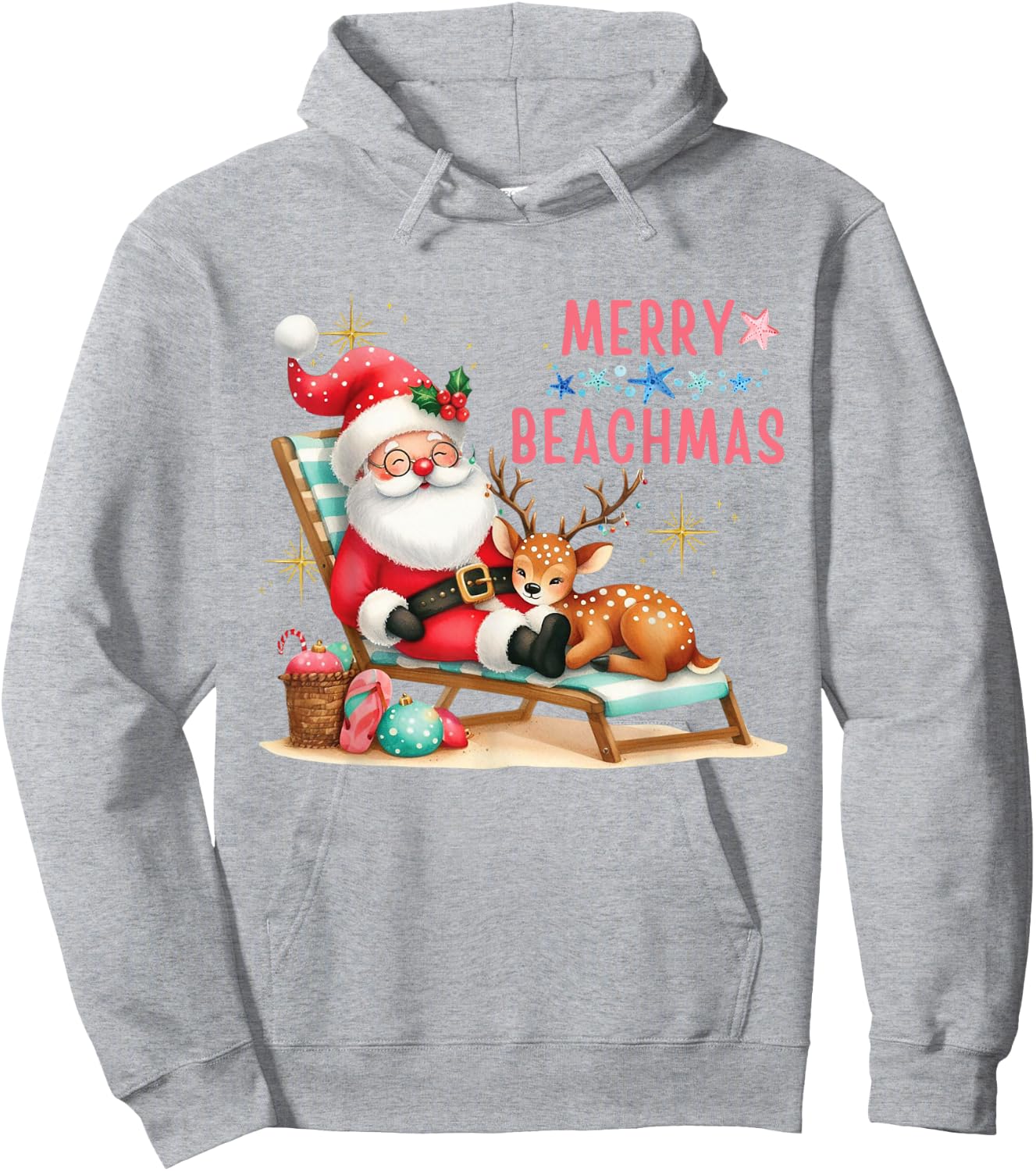 Merry Beachmas Hawaiian Coastal Christmas Cute Santa Beach Hoodie - Hoodie | Ash