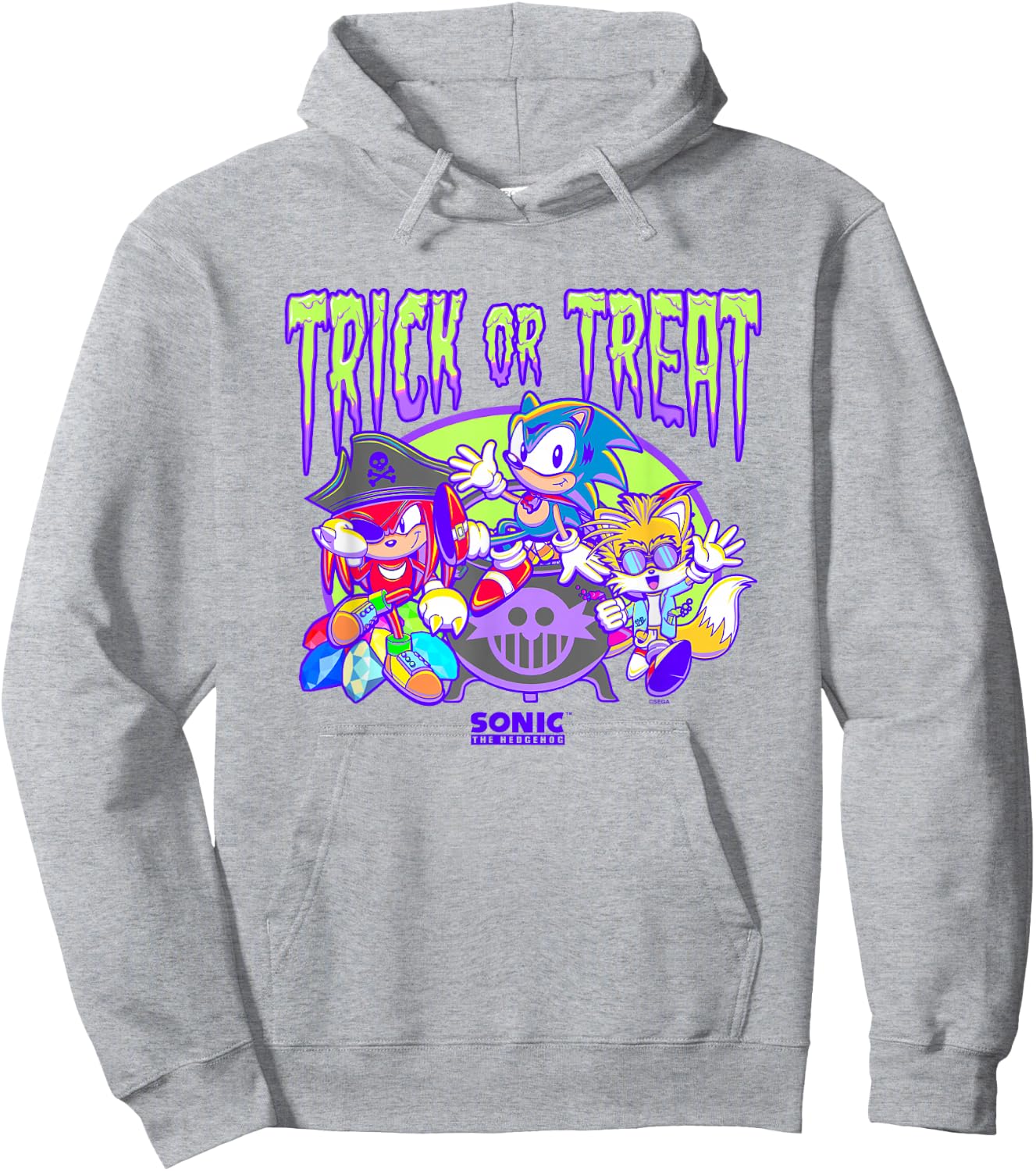 Sonic The Hedgehog Halloween Trick Or Treat Retro Neon Logo Hoodie - Hoodie | Ash