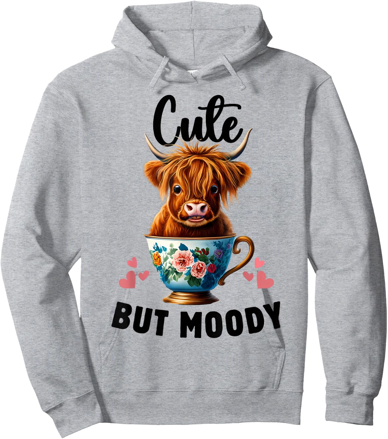 Cow miniature Highland Cow Cute But Moody Baby Cow for Girls Hoodie - Hoodie | Ash