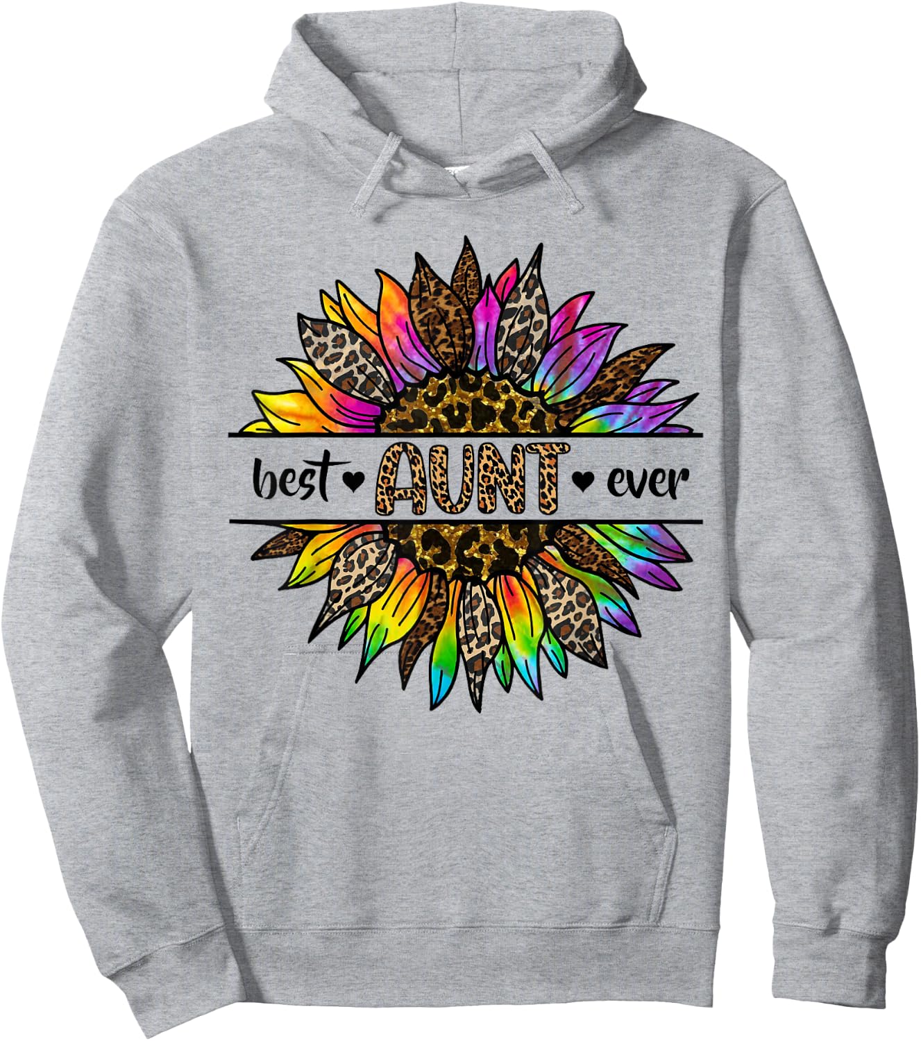 Best Aunt Ever Sunflower Leopard Tie Dye Auntie Mothers Day Hoodie - Hoodie | Ash