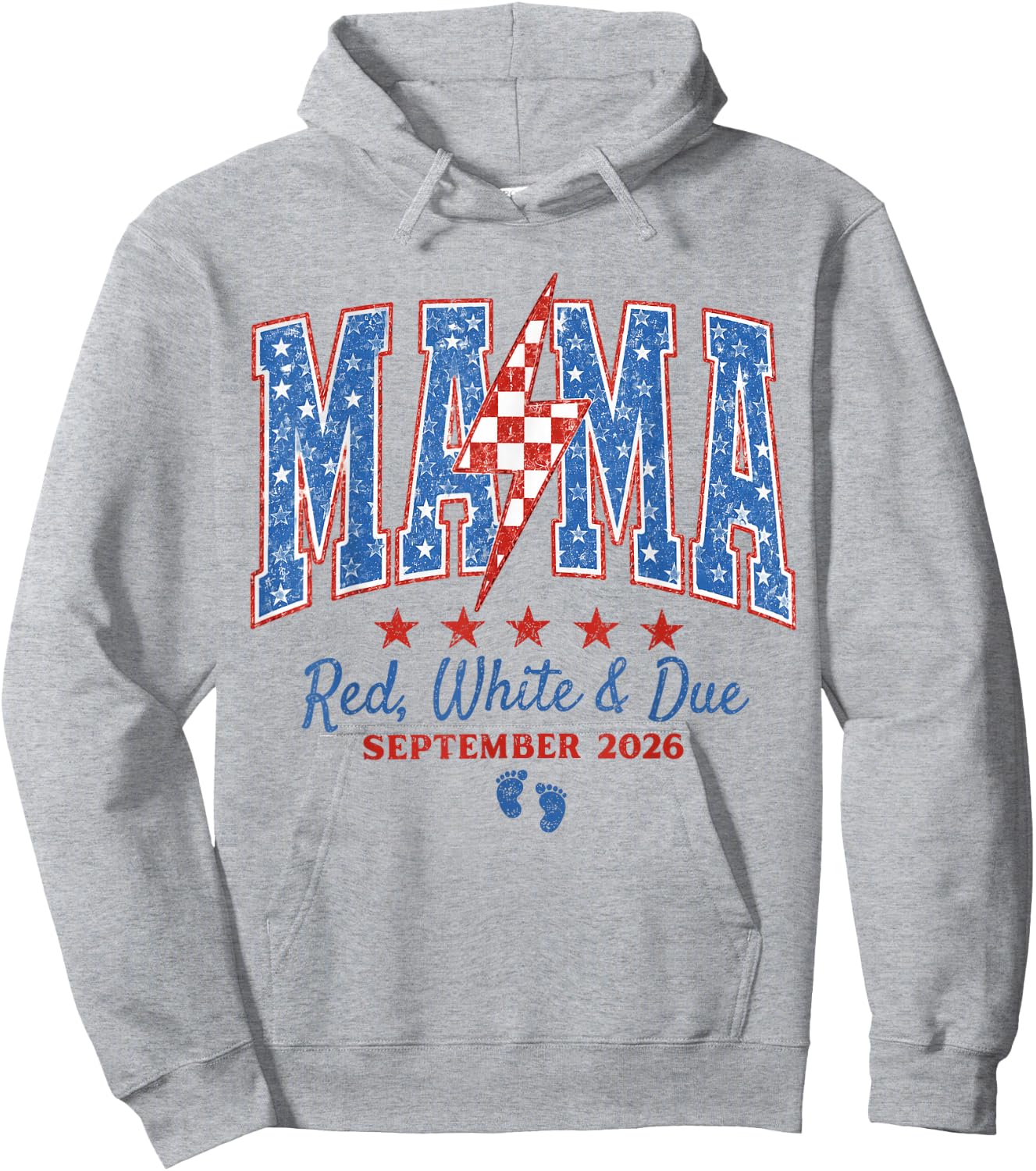 Mama Red White and Due September 2026 Pregnancy 4th of July Hoodie - Hoodie | Ash