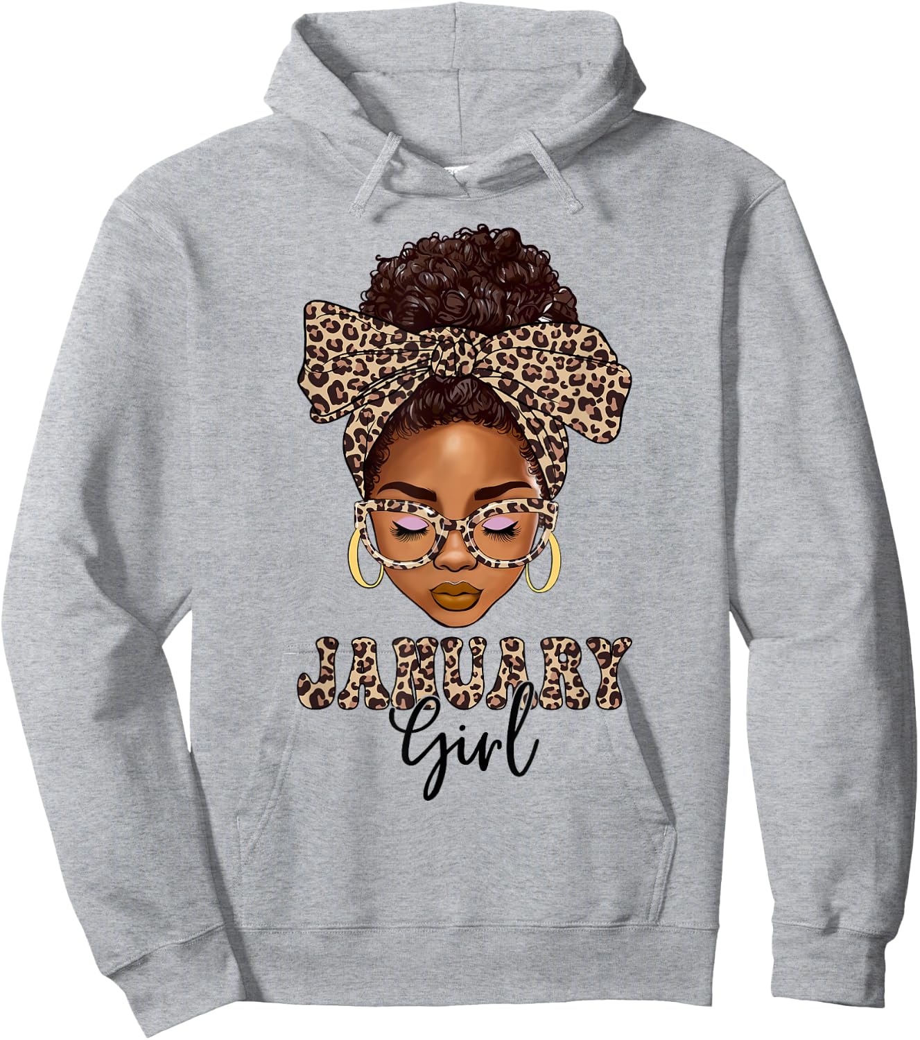 January Girls Messy Bun Leopard Black Women Birthday Hoodie - Hoodie | Ash