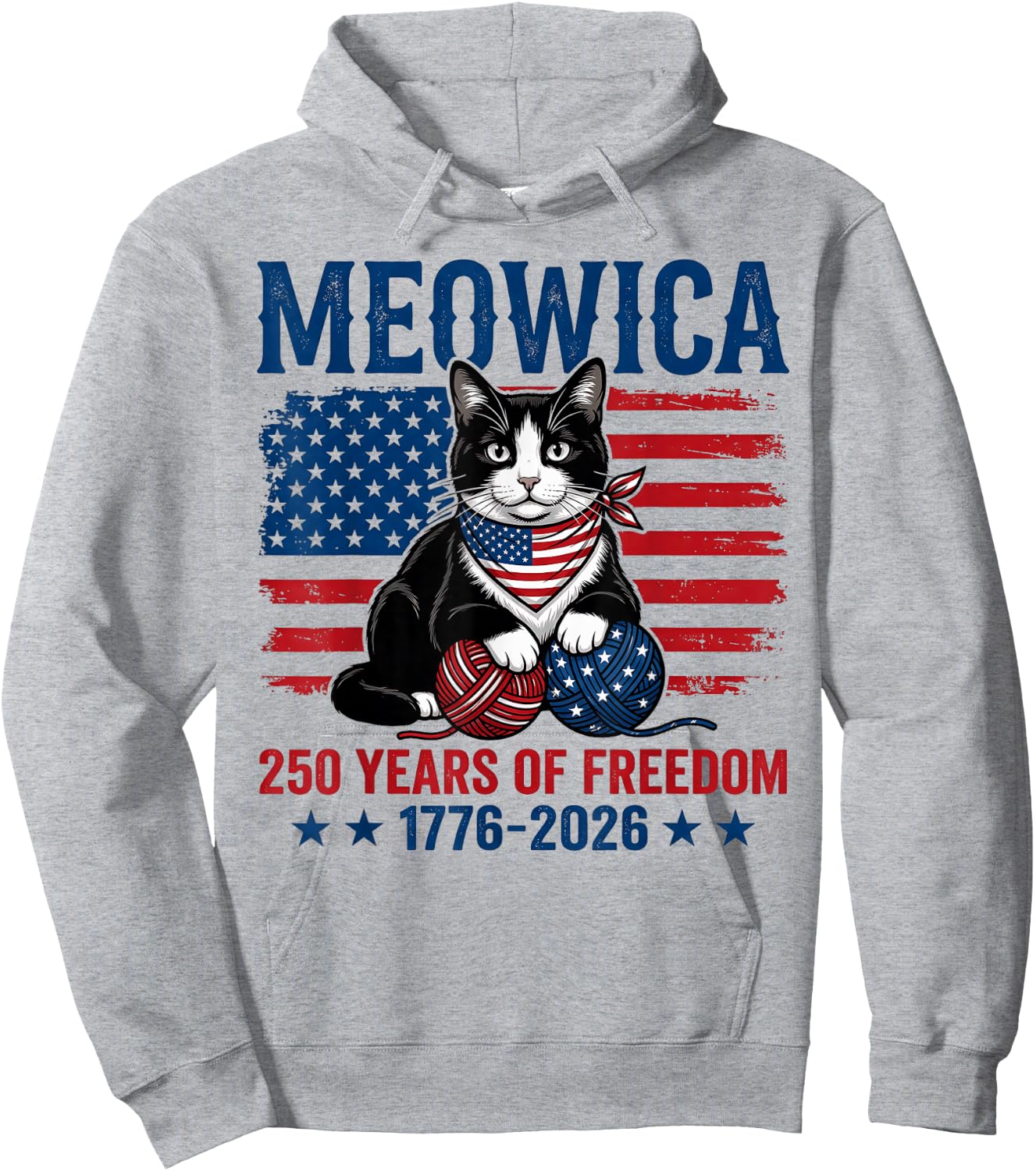 Meowica 250 America Years of Freedom 1776 2026 Tuxedo Cat Hoodie - Hoodie | Ash