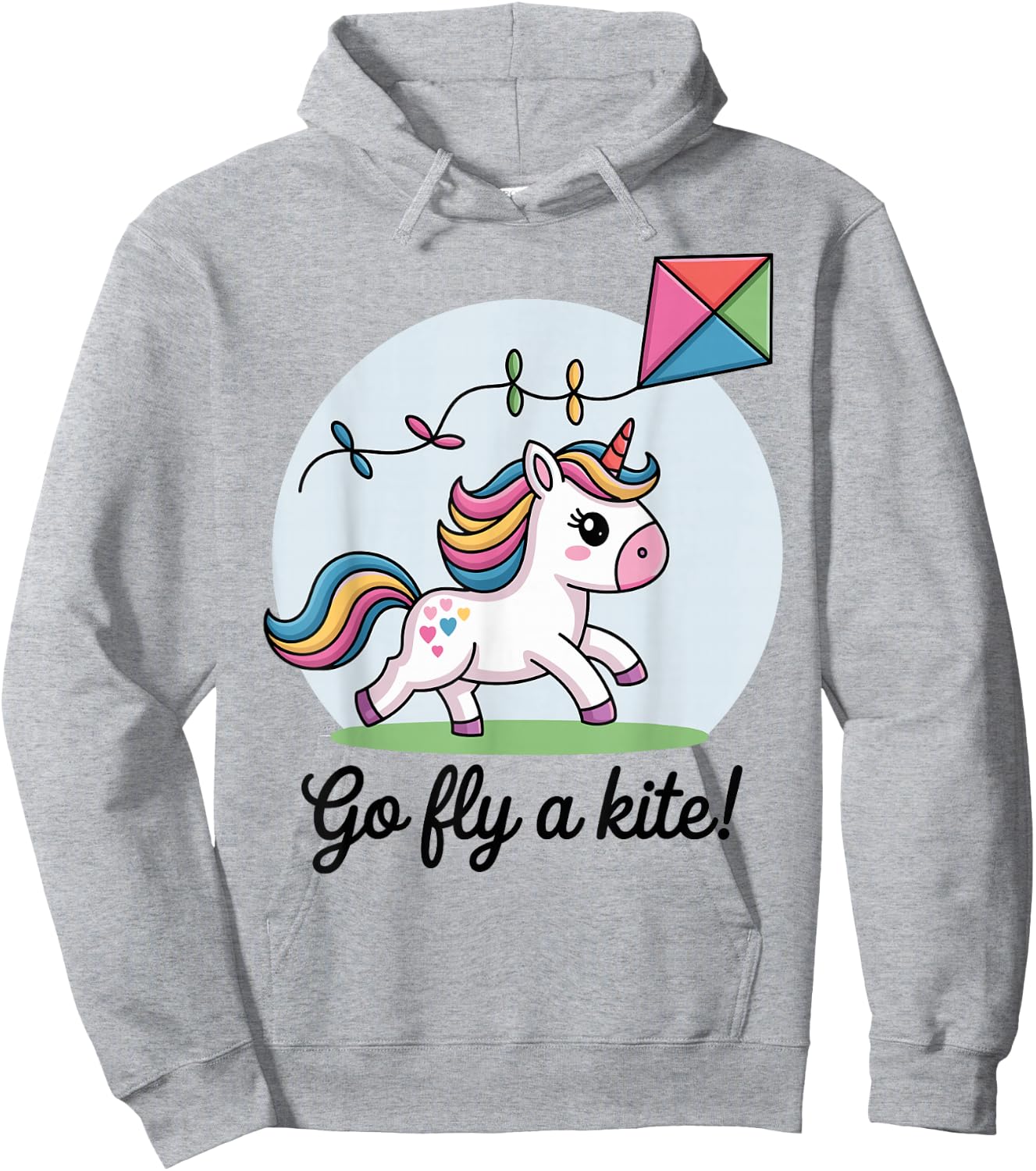 Go fly a kite! Cute Happy Unicorn Flying Kite Hoodie - Hoodie | Ash