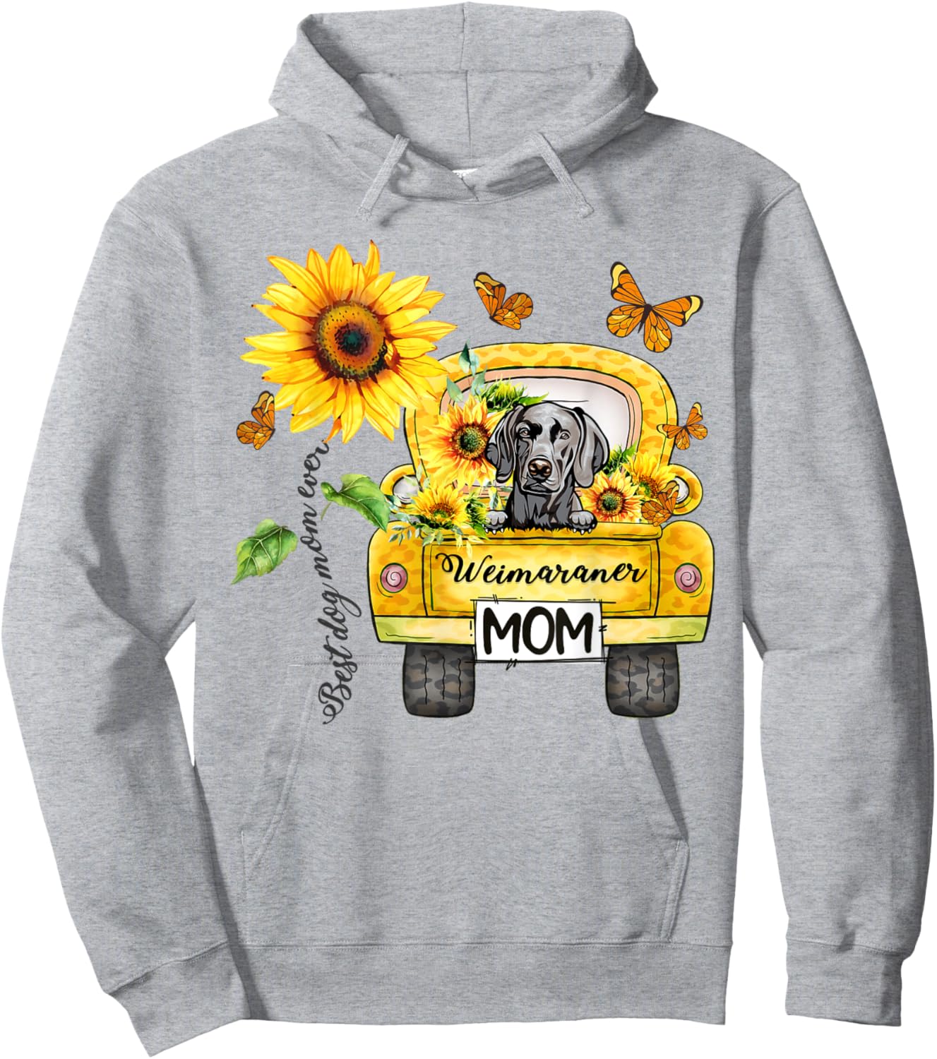 Weimaraner Mom Sunflower Best Dog Mom Ever Mother's Day Hoodie - Hoodie | Ash