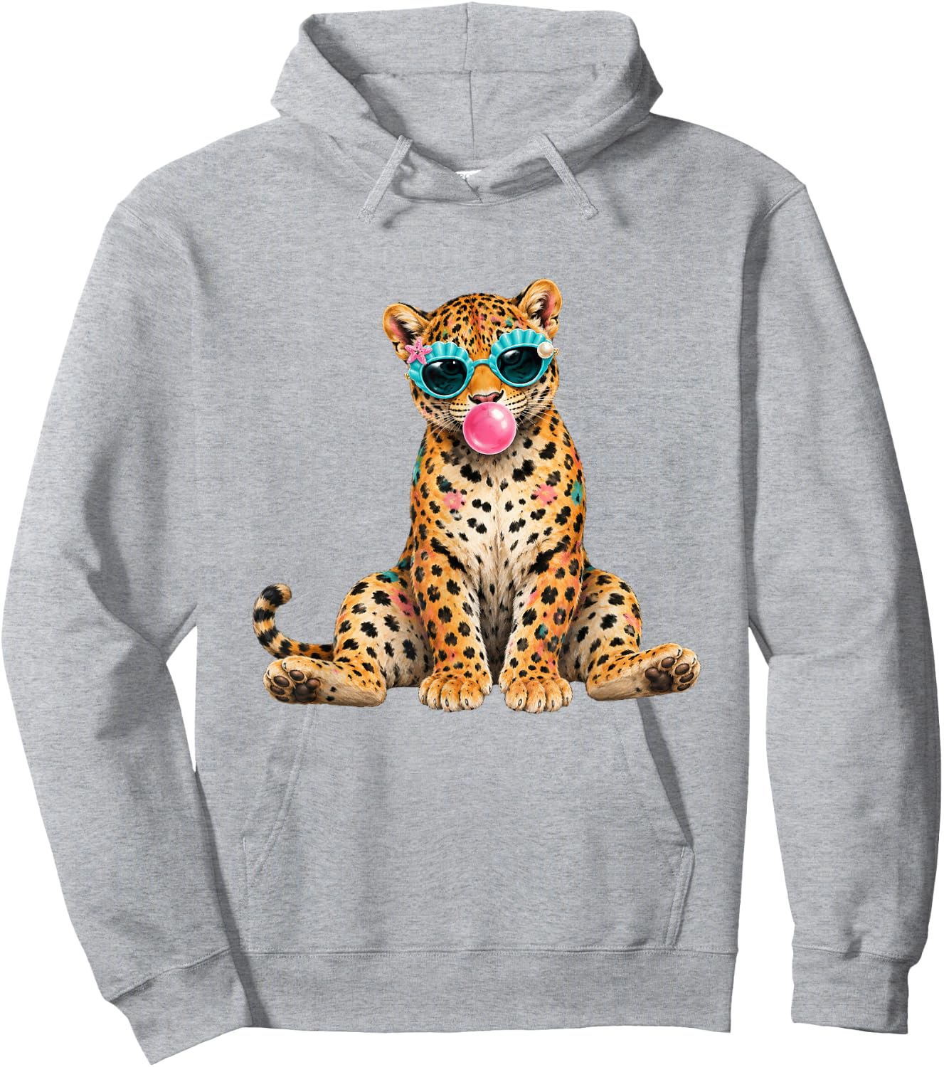 Summer Vibes Beach Vacation Leopard Blowing Bubble Gum Hoodie - Hoodie | Ash