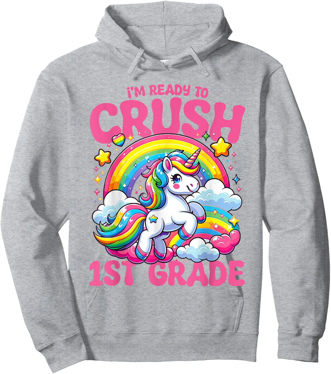 Crush 1st Grade Unicorn Girls Teacher Back to School Hoodie - Hoodie | Ash