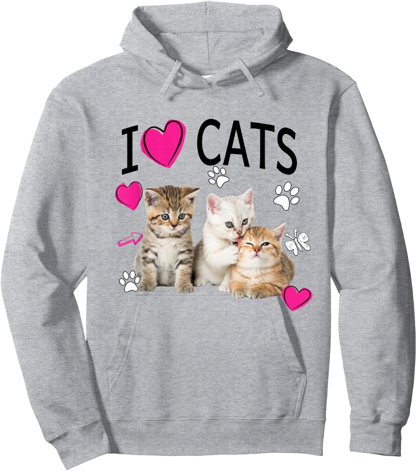 Cat Lover Cute I Love Cats Kittens Hearts Paws Gift Hoodie - Hoodie | Ash