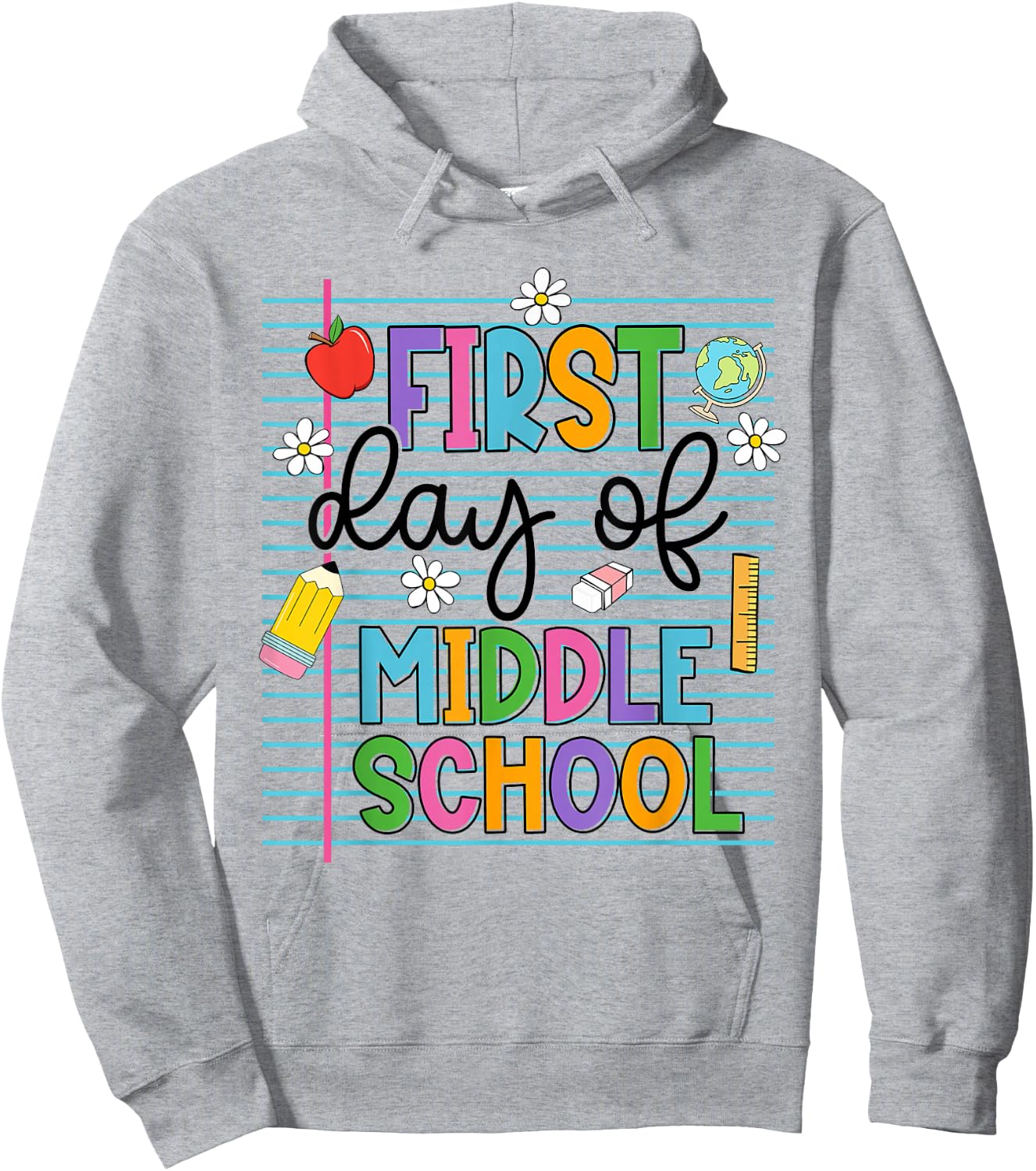 First Day of Middle School Flowers Funny Back to School Hoodie - Hoodie | Ash