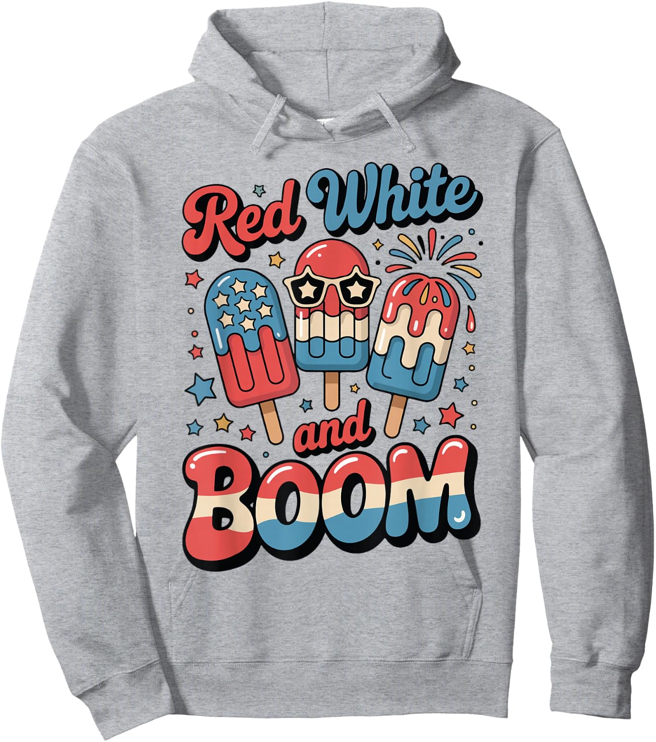 Toddler Red White Boom Popsicle 4th July USA Flag Funny Boy Hoodie - Hoodie | Ash