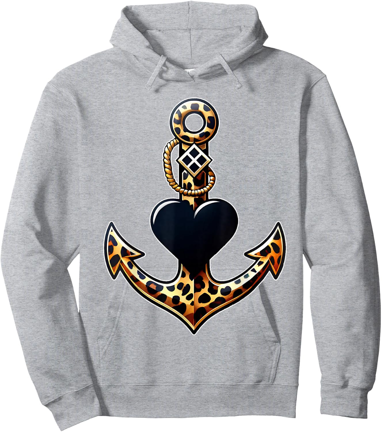 Leopard Anchor Heart Nautical Sailing Beach Captain Women Hoodie - Hoodie | Ash