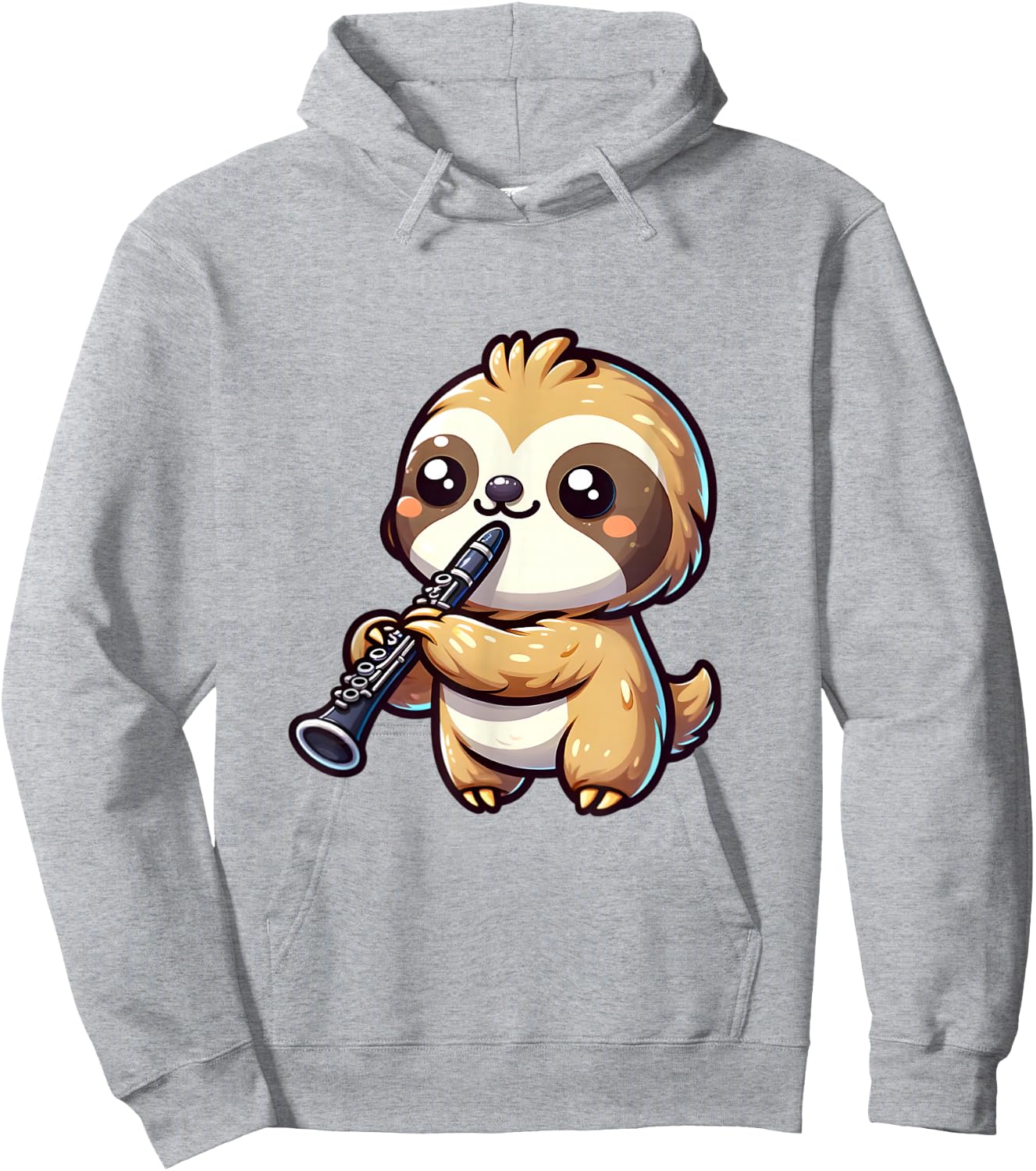 Cute Sloth Playing Clarinet Graphic Kawaii Sloth Clarinet Hoodie - Hoodie | Ash