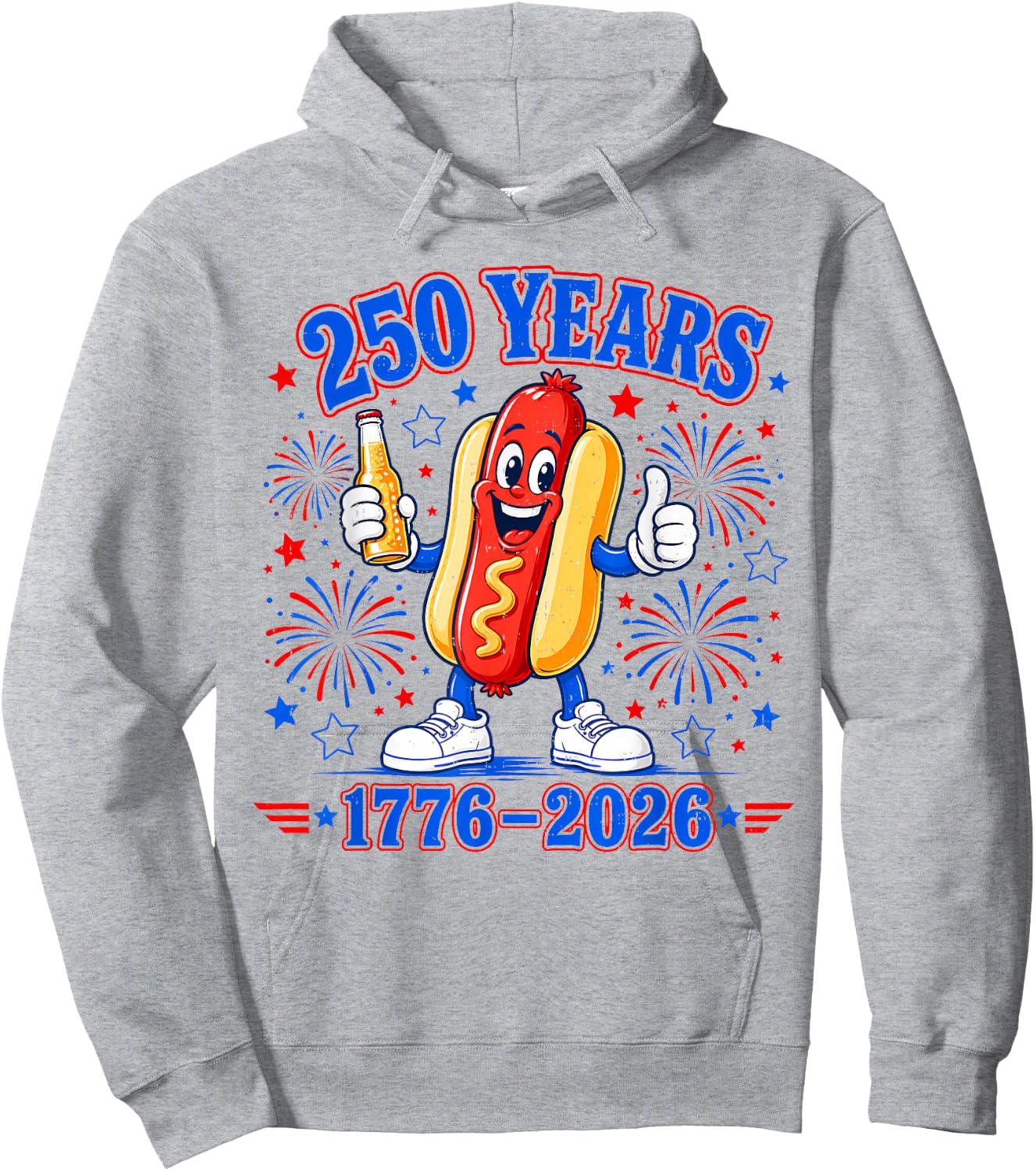 America 250th Anniversary USA Patriotic Hotdog 4th of July Hoodie - Hoodie | Ash