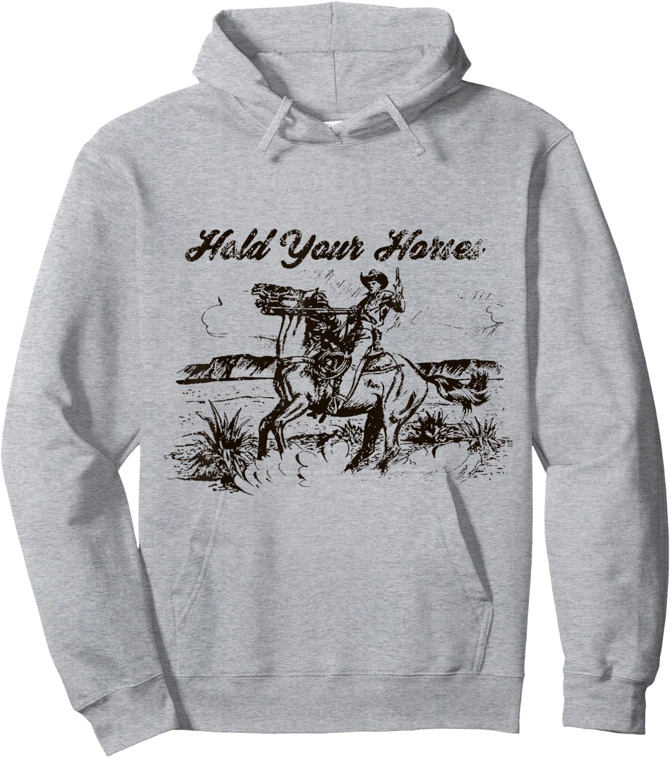 Hold Your Horses Rodeo Western Cowboy Retro Gift Hoodie - Hoodie | Ash