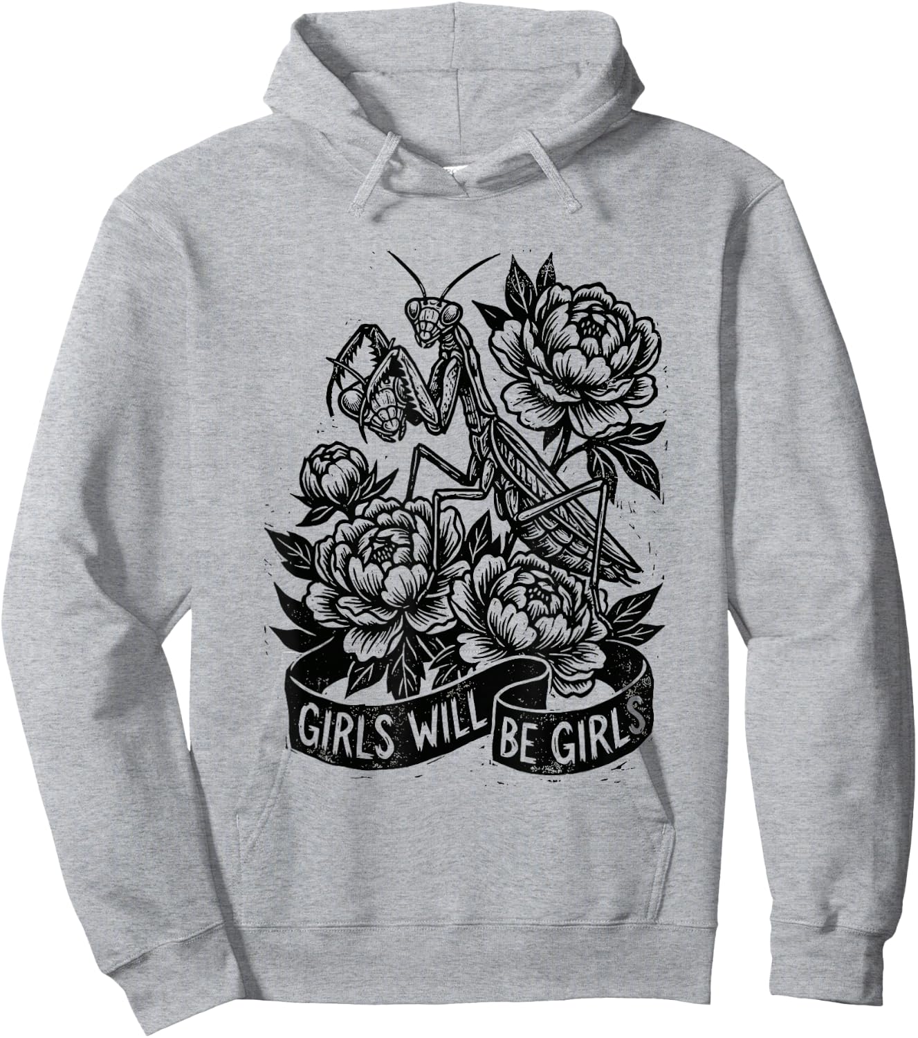 Girls Will Be Girls Praying Mantis Floral Grunge Hoodie - Hoodie | Ash